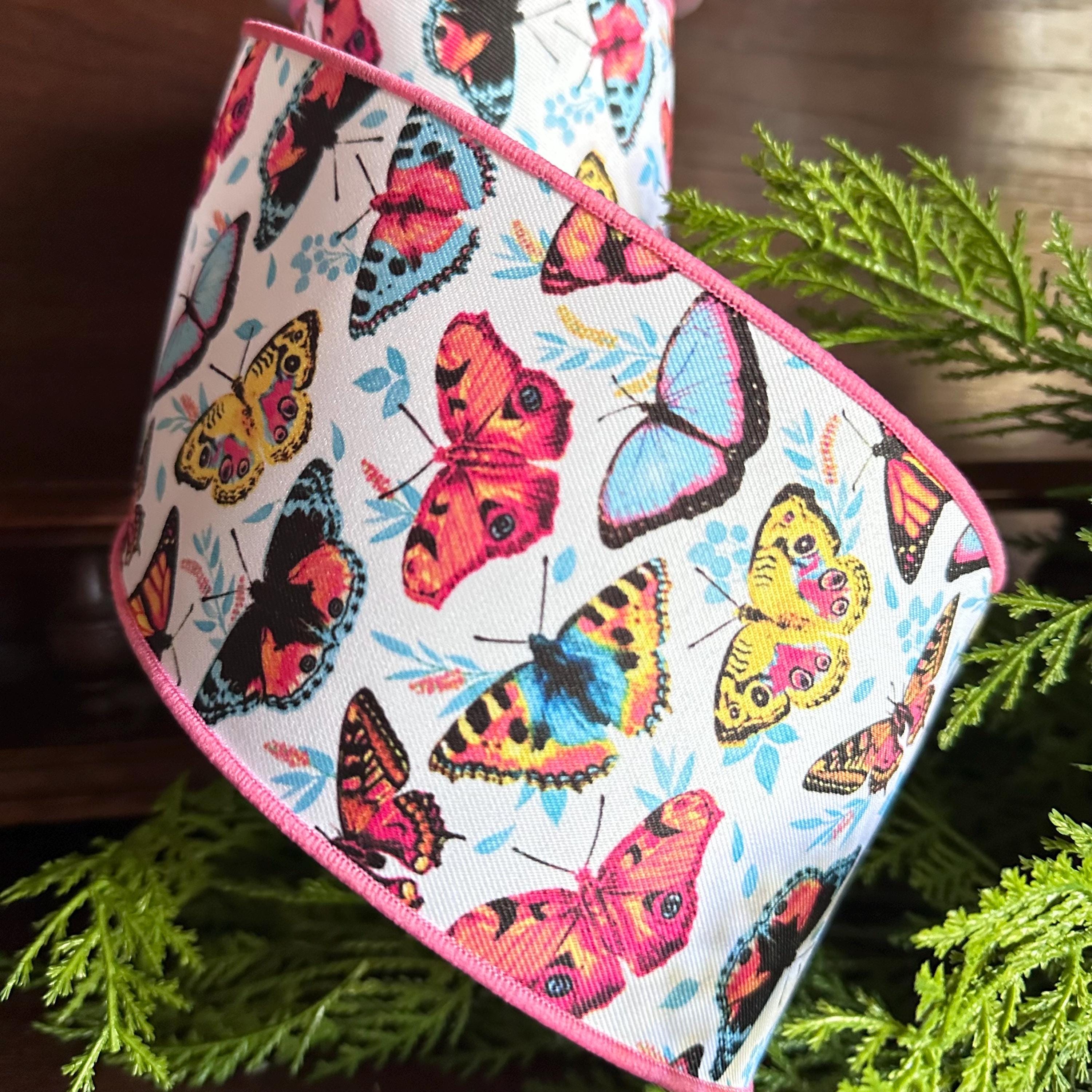 Butterfly Wired Ribbon Colorful Butterfly Ribbon, 4" x 10 Yards