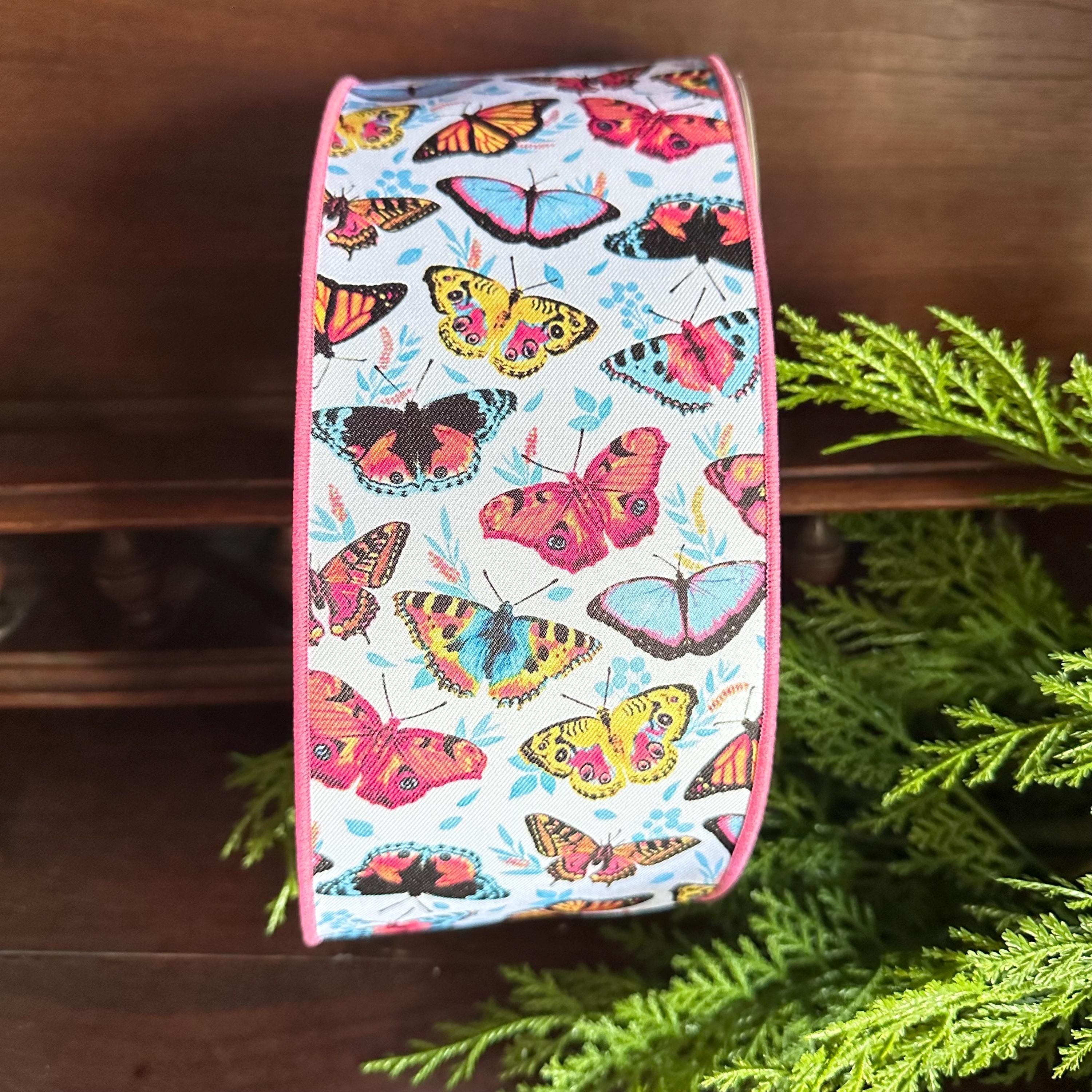 Butterfly Wired Ribbon Colorful Butterfly Ribbon, 4" x 10 Yards