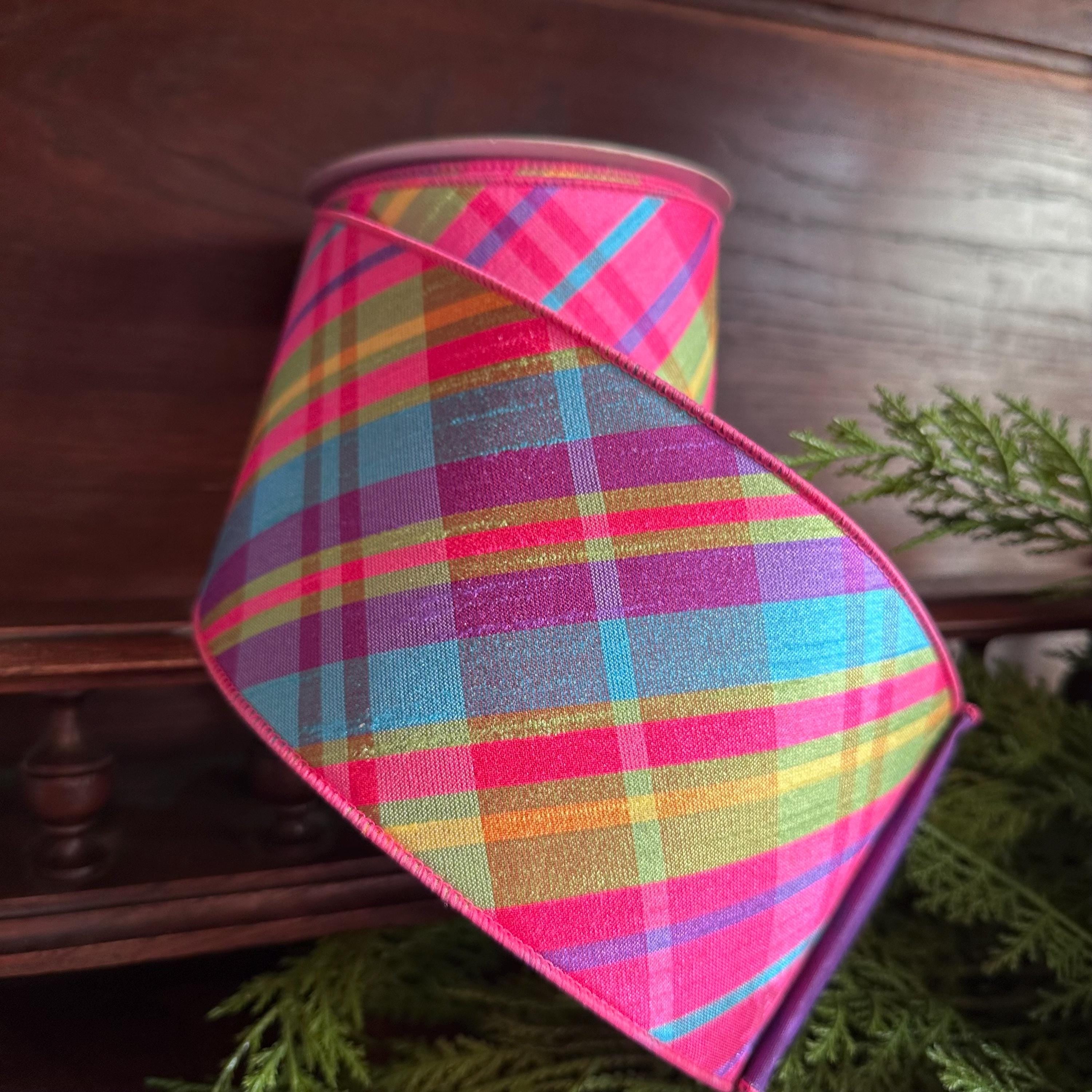 Multi-Color Plaid Spring Ribbon - 4" x 10 yds