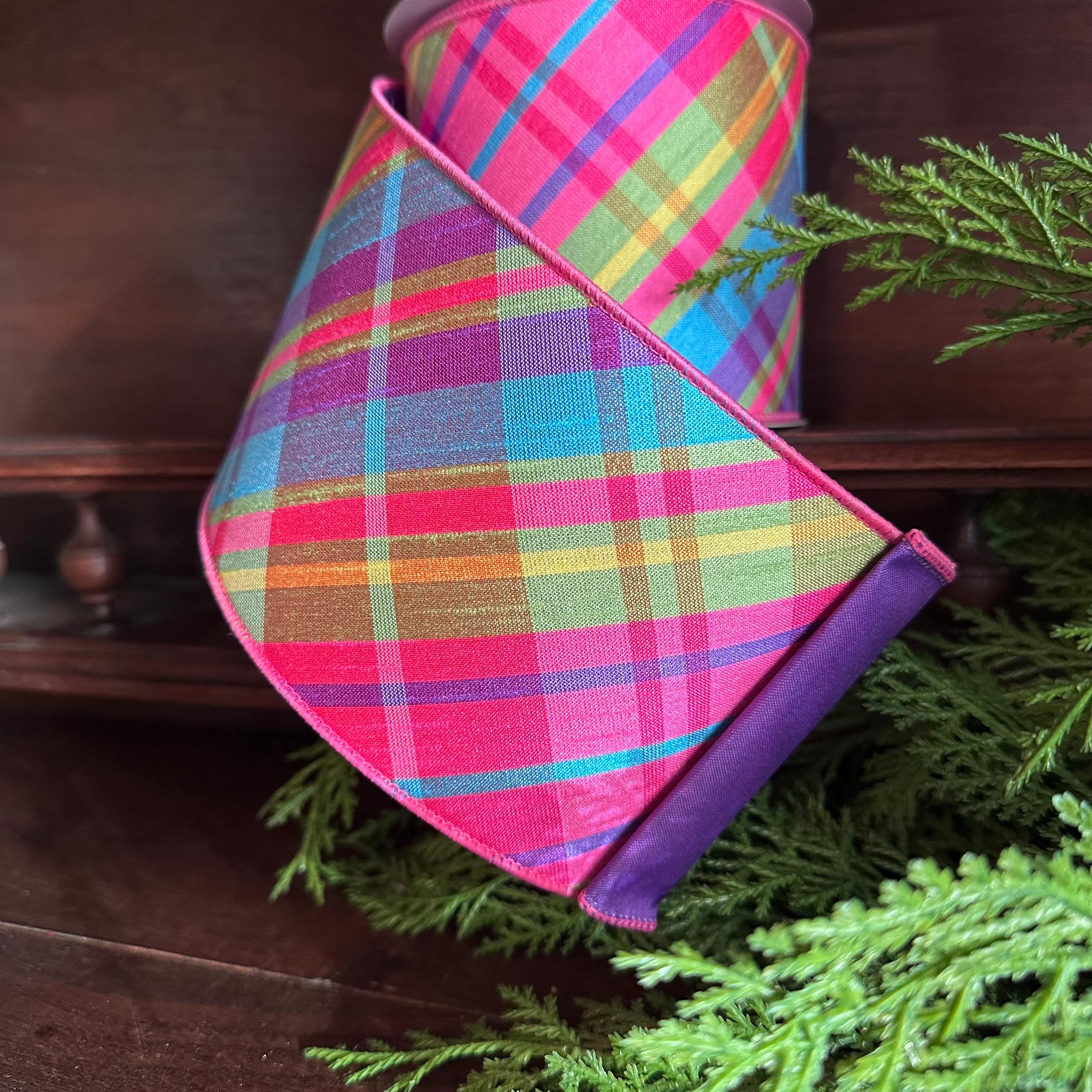 Multi-Color Plaid Spring Ribbon - 4" x 10 yds