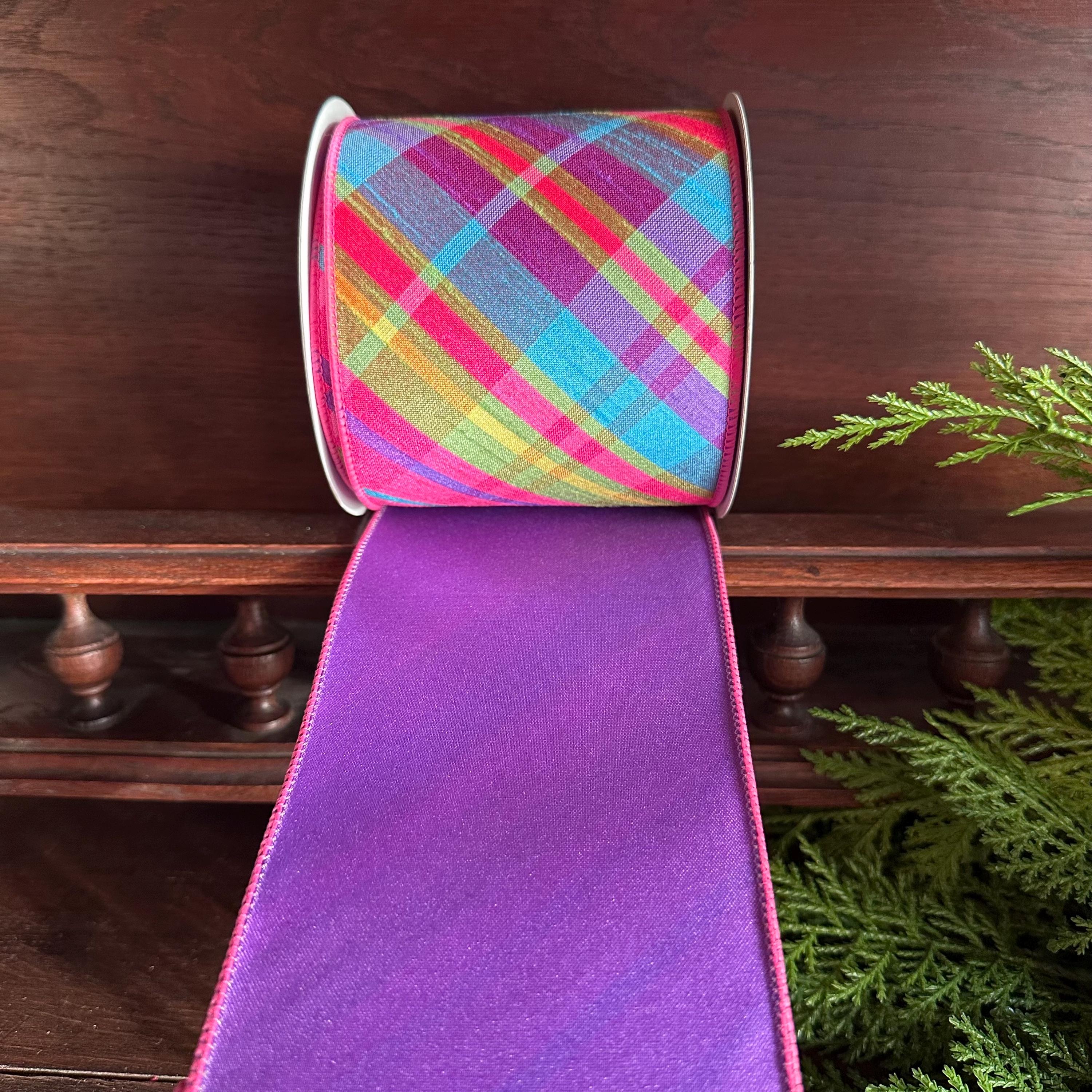 Multi-Color Plaid Spring Ribbon - 4" x 10 yds