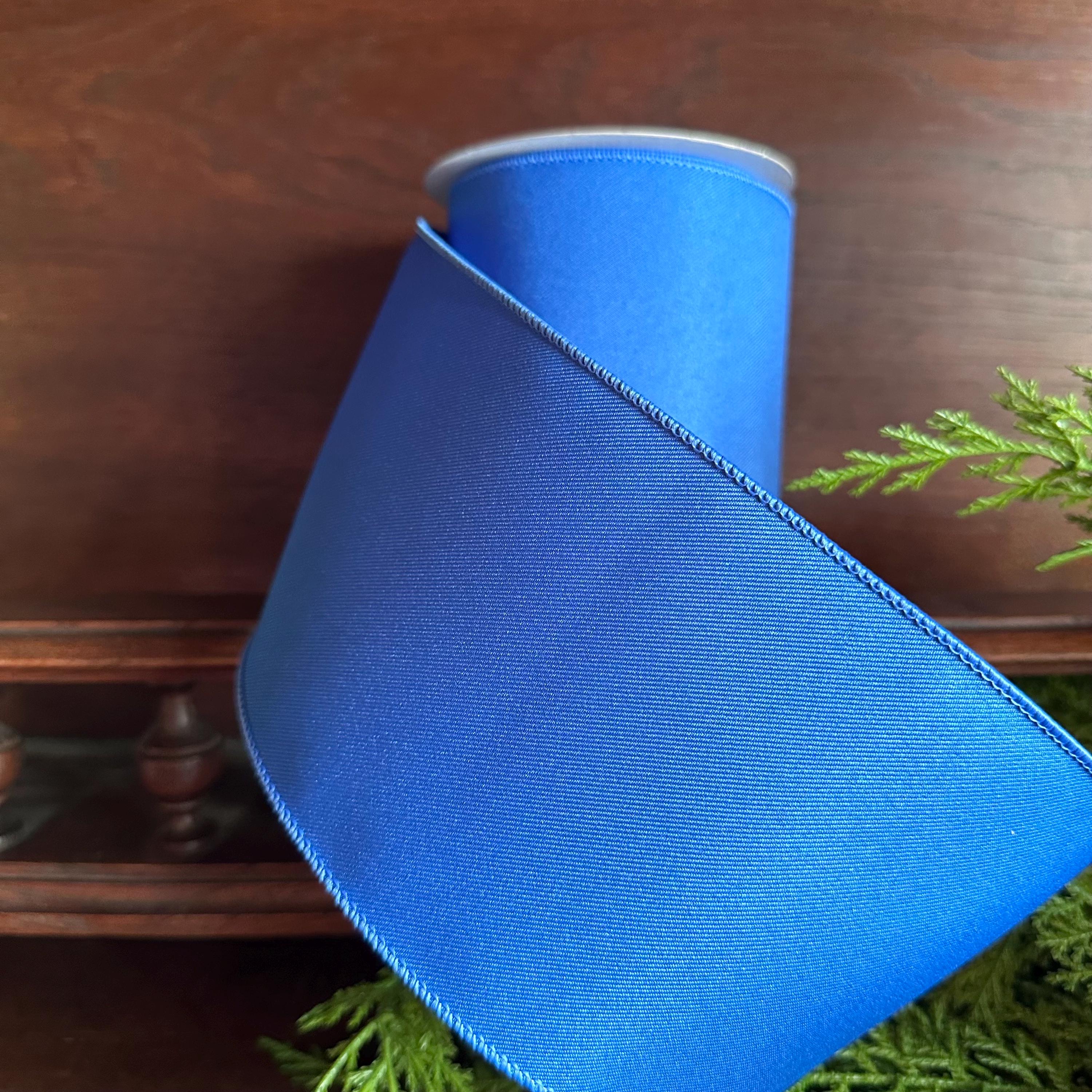 Royal Blue Wired Ribbon 4 Inch Solid Blue Designer Ribbon for Wreaths Bows 4th of July Patriotic Decor