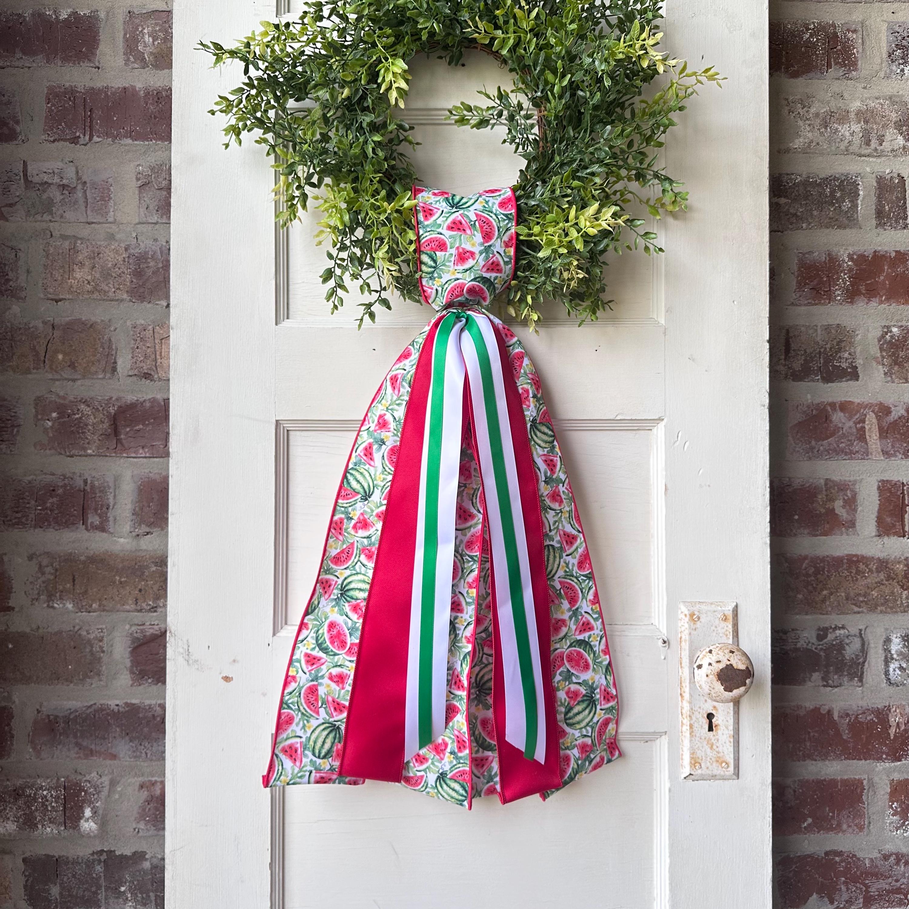 Watermelon Wreath Sash with Ribbon Spring Summer Front Door Decor Mother’s Day Gift for Her Red Green Ribbon Bow Accent