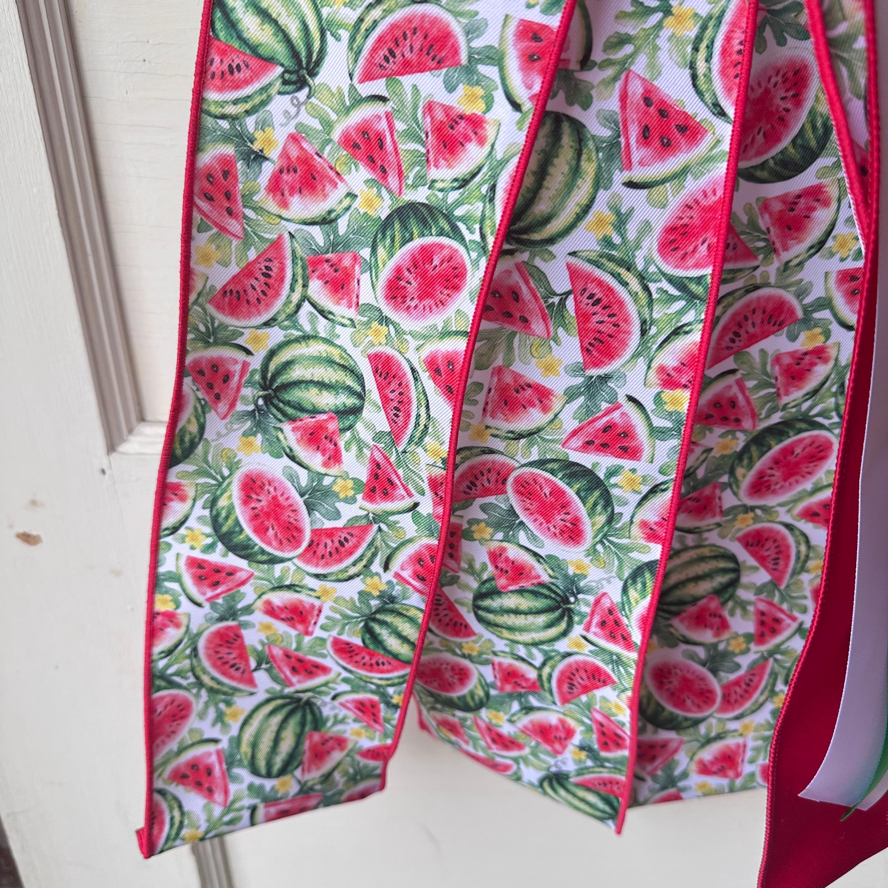 Watermelon Wreath Sash with Ribbon Spring Summer Front Door Decor Mother’s Day Gift for Her Red Green Ribbon Bow Accent