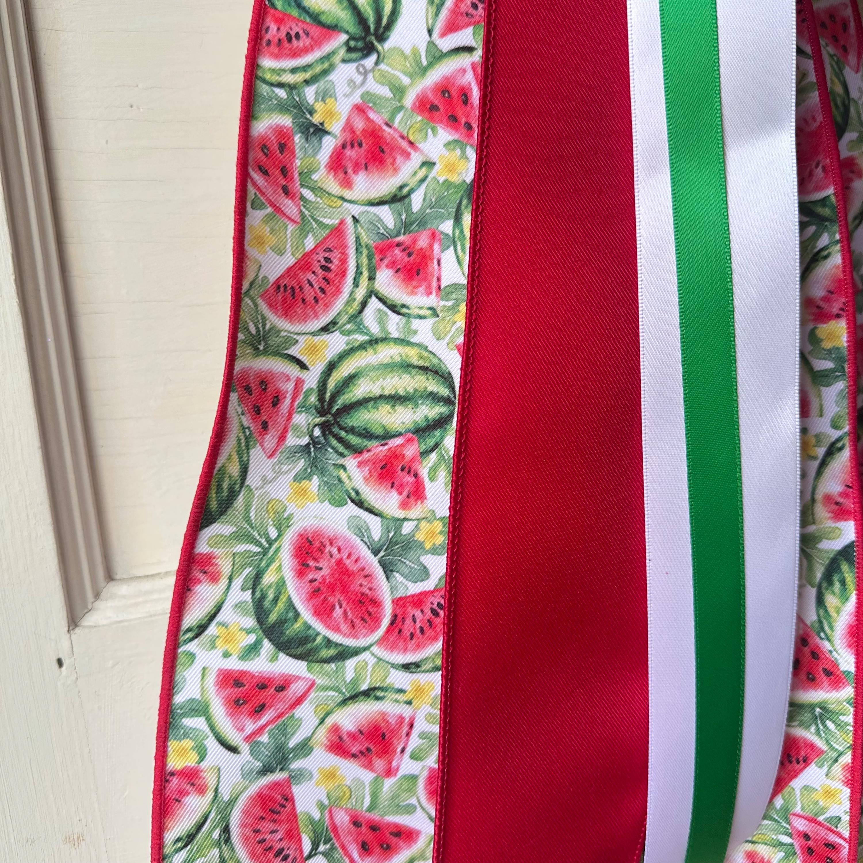 Watermelon Wreath Sash with Ribbon Spring Summer Front Door Decor Mother’s Day Gift for Her Red Green Ribbon Bow Accent