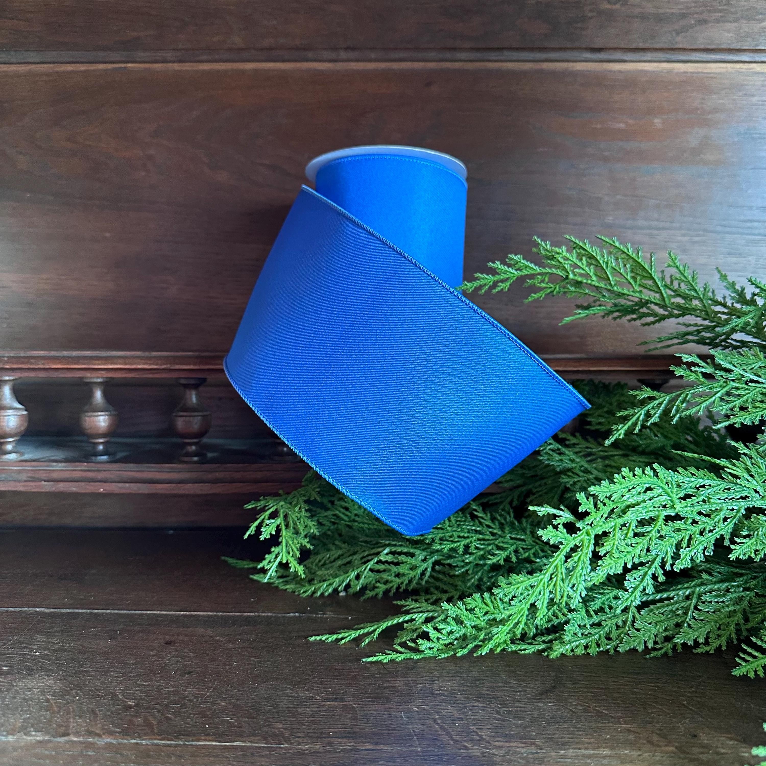 Royal Blue Wired Ribbon 4 Inch Solid Blue Designer Ribbon for Wreaths Bows 4th of July Patriotic Decor
