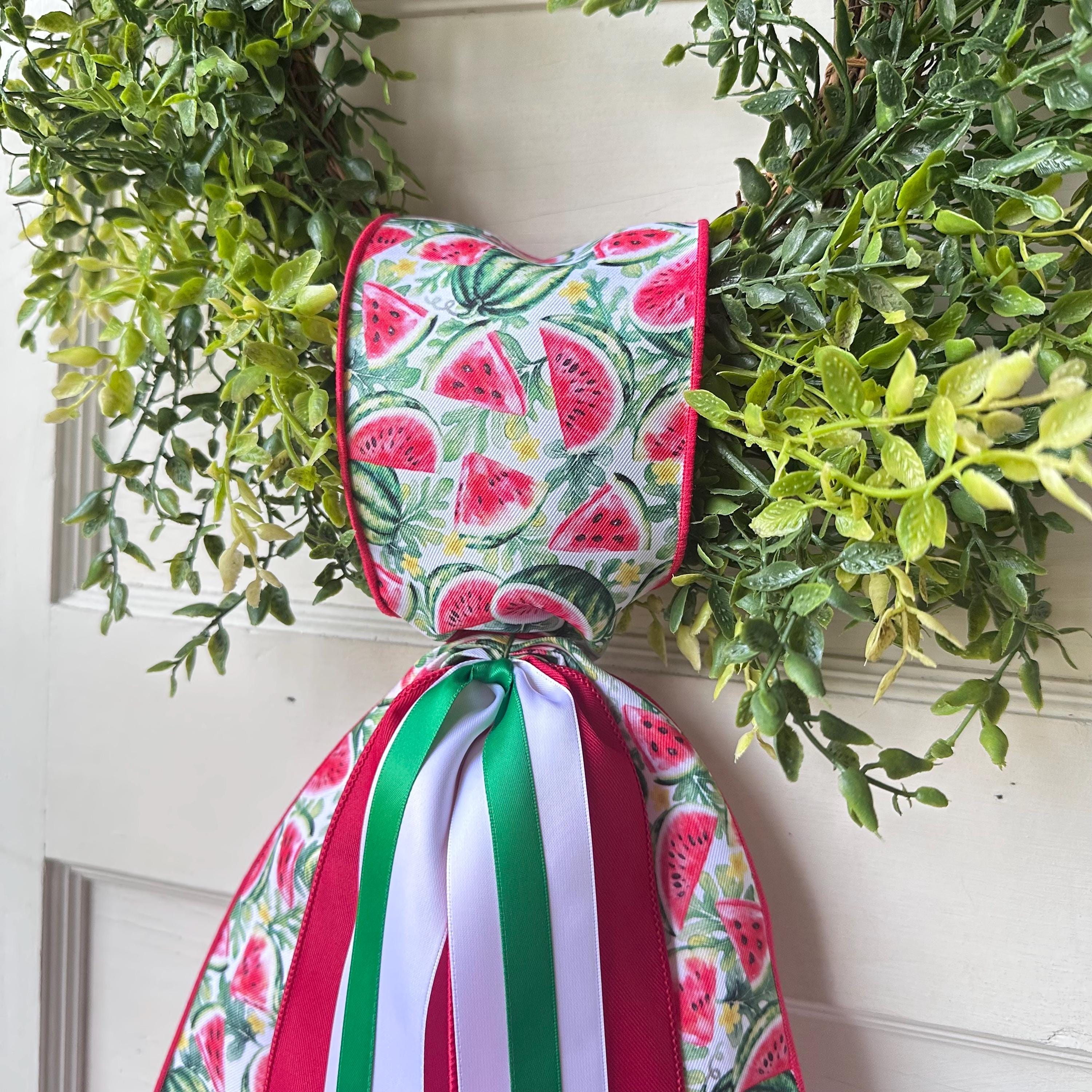 Watermelon Wreath Sash with Ribbon Spring Summer Front Door Decor Mother’s Day Gift for Her Red Green Ribbon Bow Accent