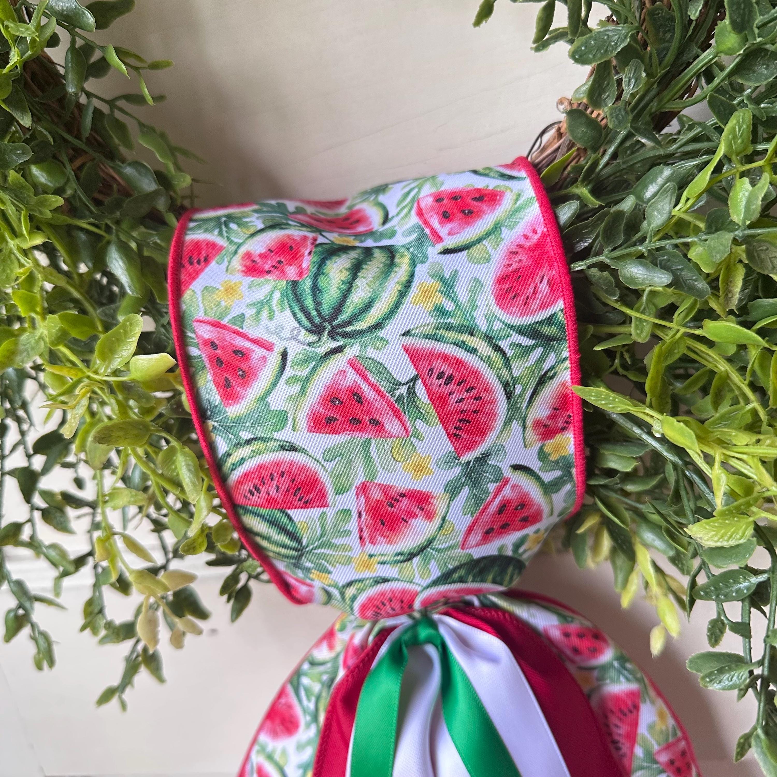 Watermelon Wreath Sash with Ribbon Spring Summer Front Door Decor Mother’s Day Gift for Her Red Green Ribbon Bow Accent