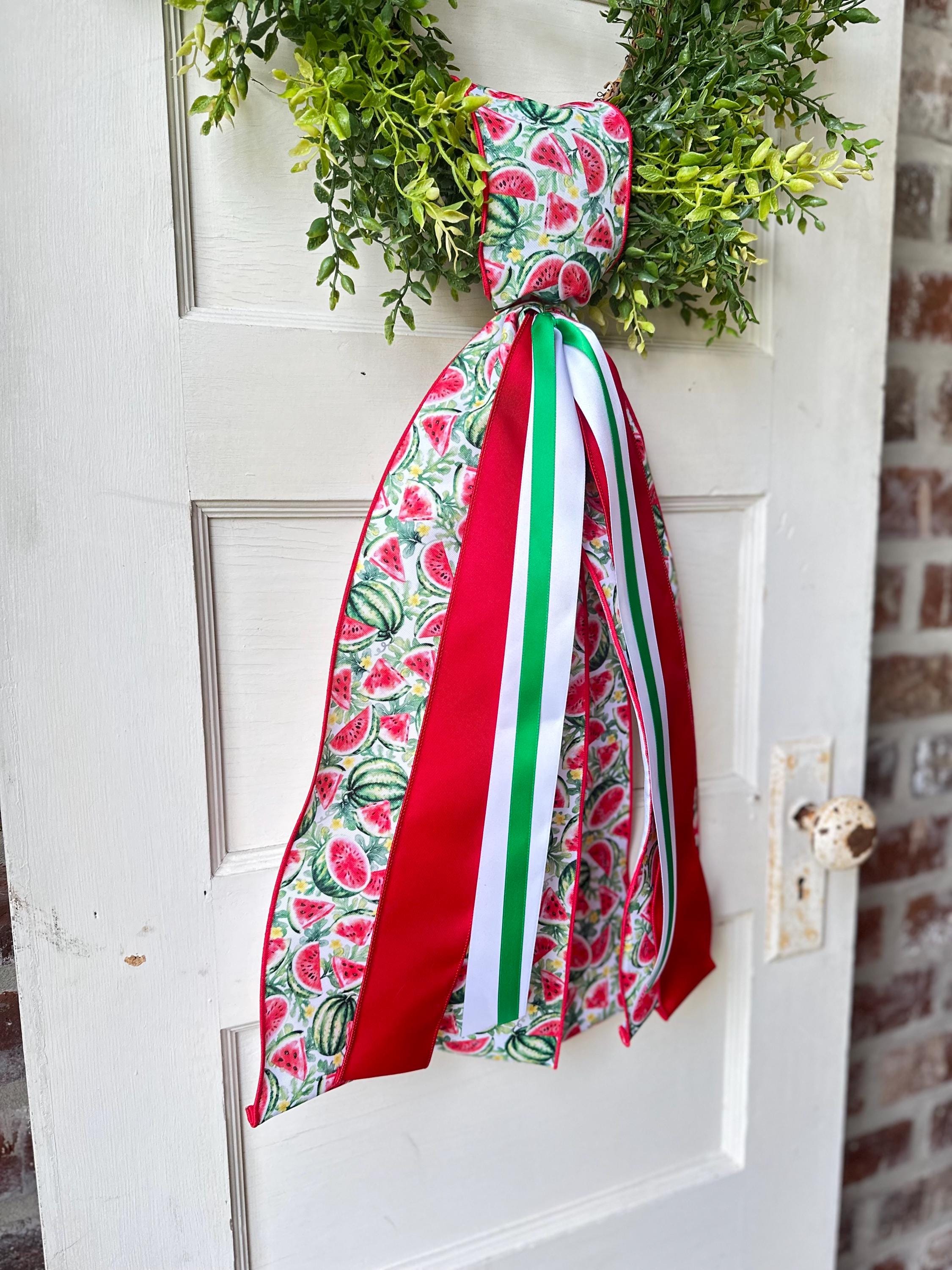 Watermelon Wreath Sash with Ribbon Spring Summer Front Door Decor Mother’s Day Gift for Her Red Green Ribbon Bow Accent