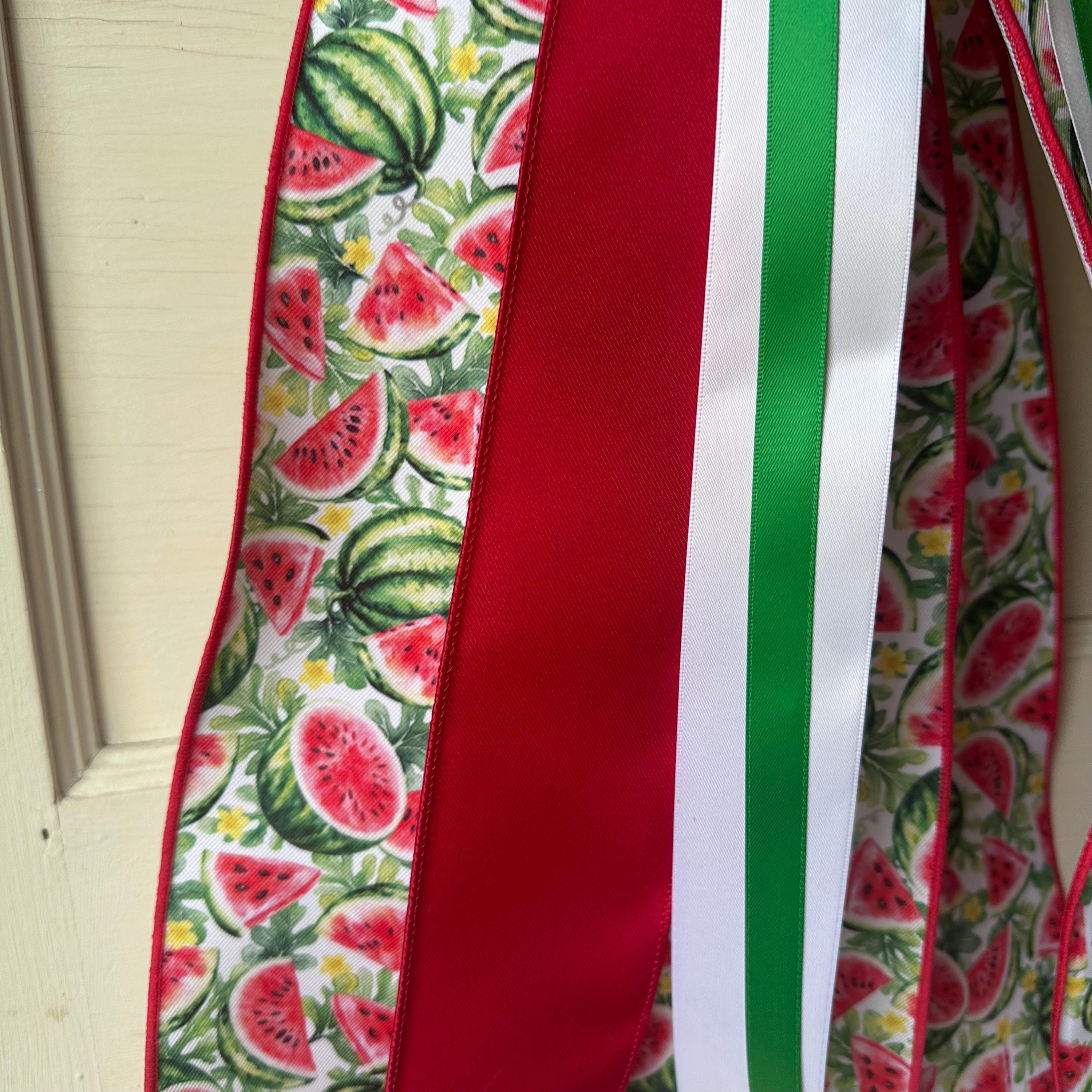 Watermelon Wreath Sash with Ribbon Spring Summer Front Door Decor Mother’s Day Gift for Her Red Green Ribbon Bow Accent