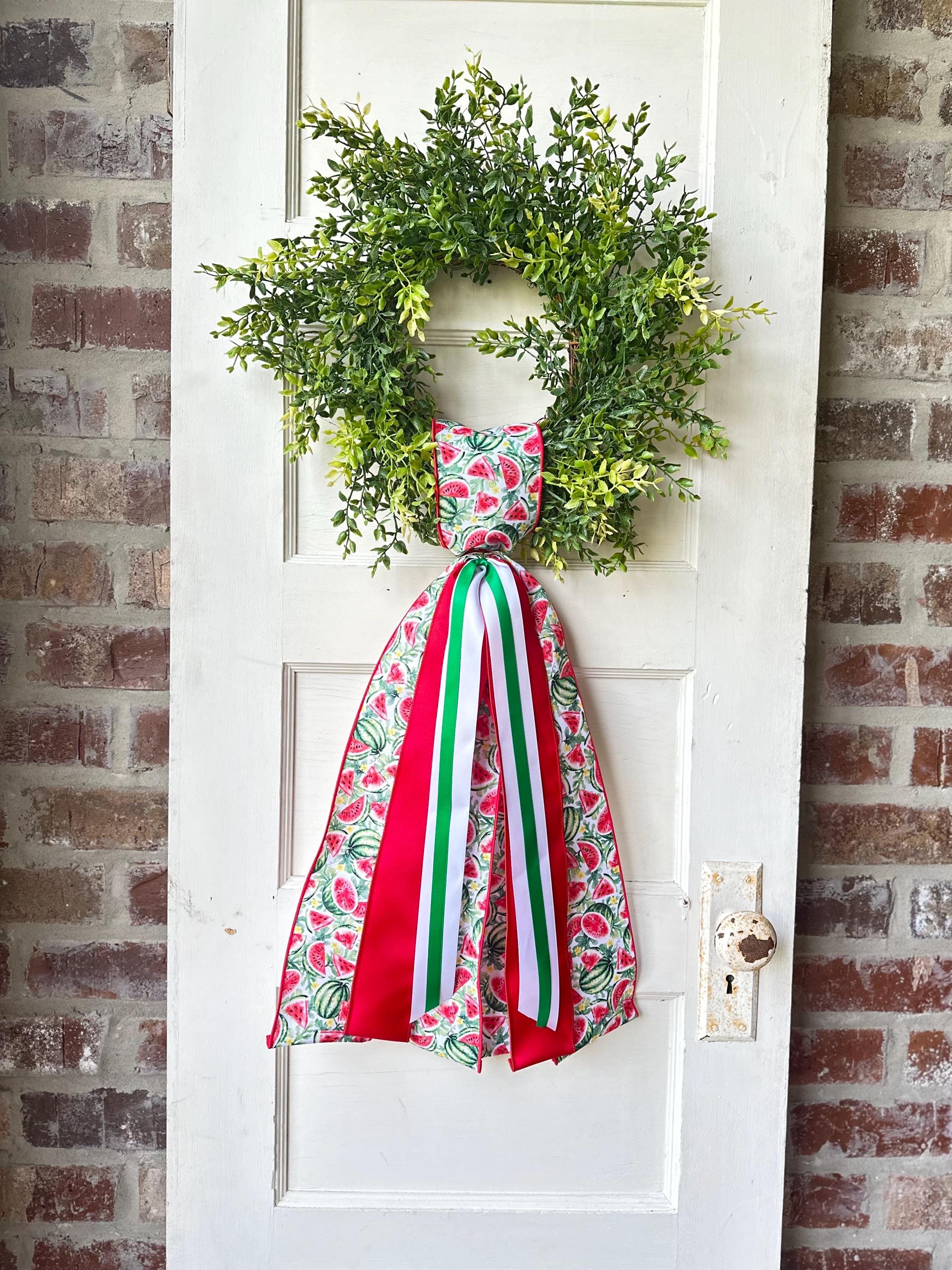 Watermelon Wreath Sash with Ribbon Spring Summer Front Door Decor Mother’s Day Gift for Her Red Green Ribbon Bow Accent