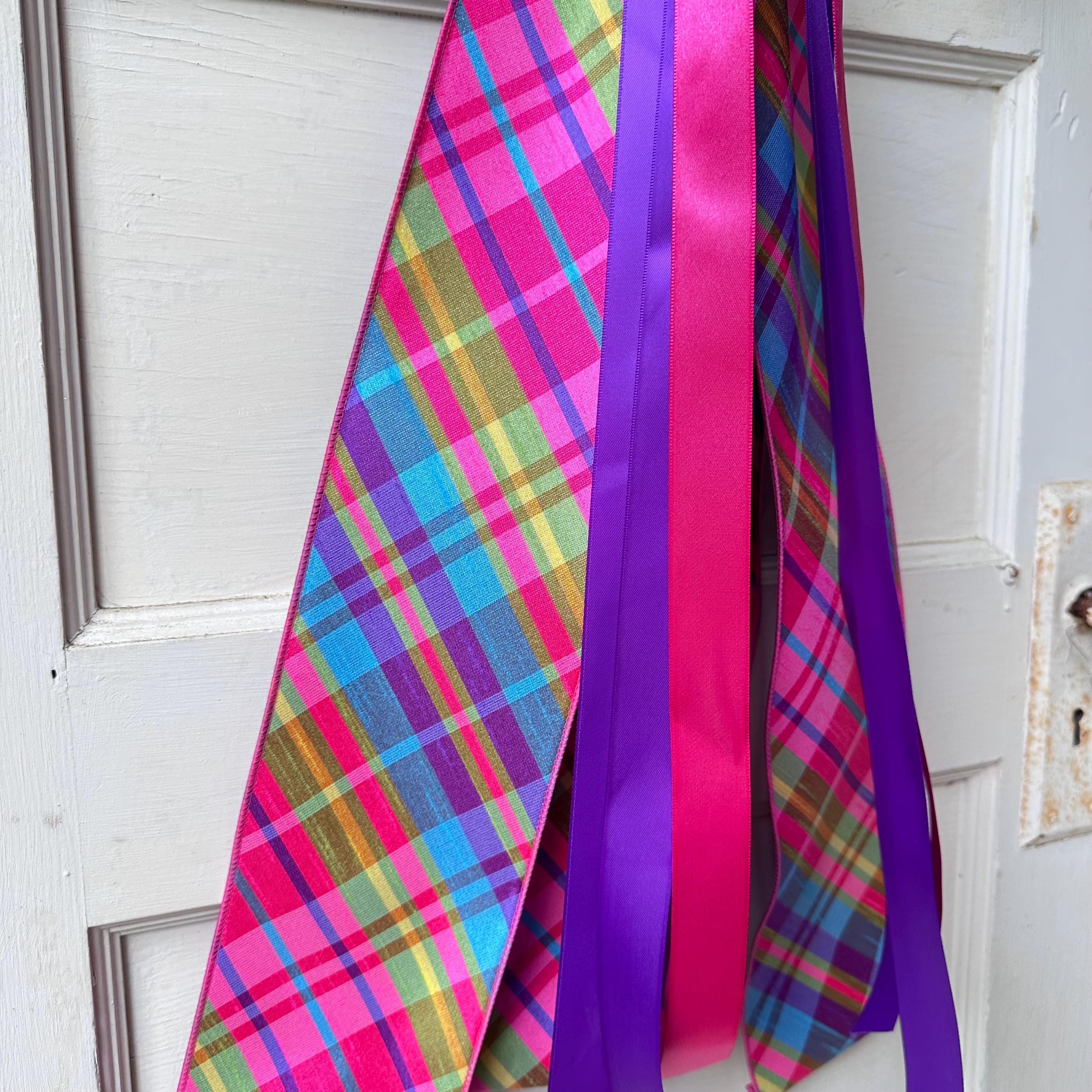 Plaid Ribbon for Wreath Summer Wreath Sash Bright Accent Wreath Sash Design Door Decor Spring Sash Craft Supply Colorful Trim Festive