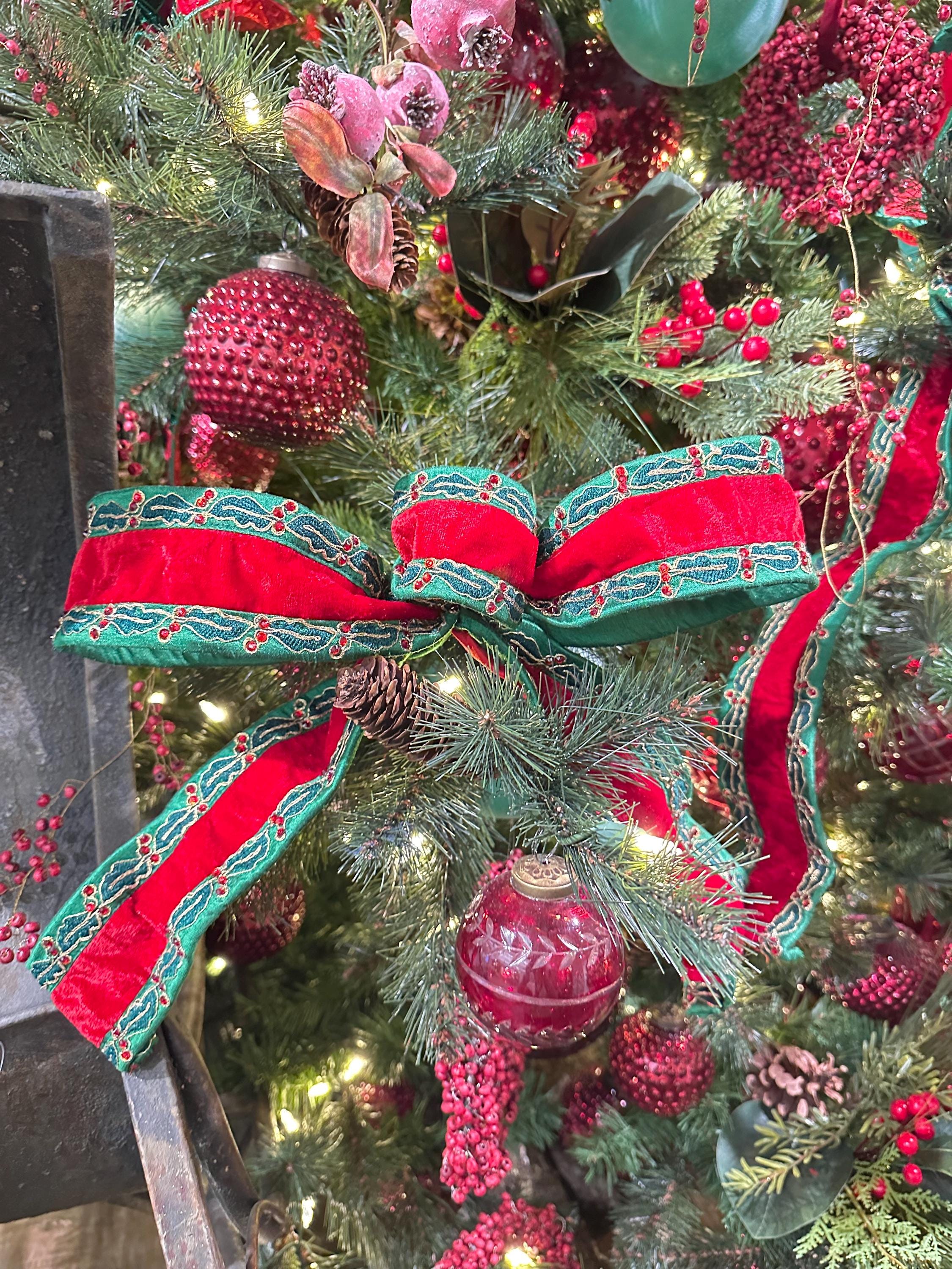 Red Velvet Christmas Ribbon Wired Edge Holly Ribbon Designer Ribbon Christmas Tree Ribbon Wreath Ribbon Bow Making Holiday Decor 2.5 Inch 5
