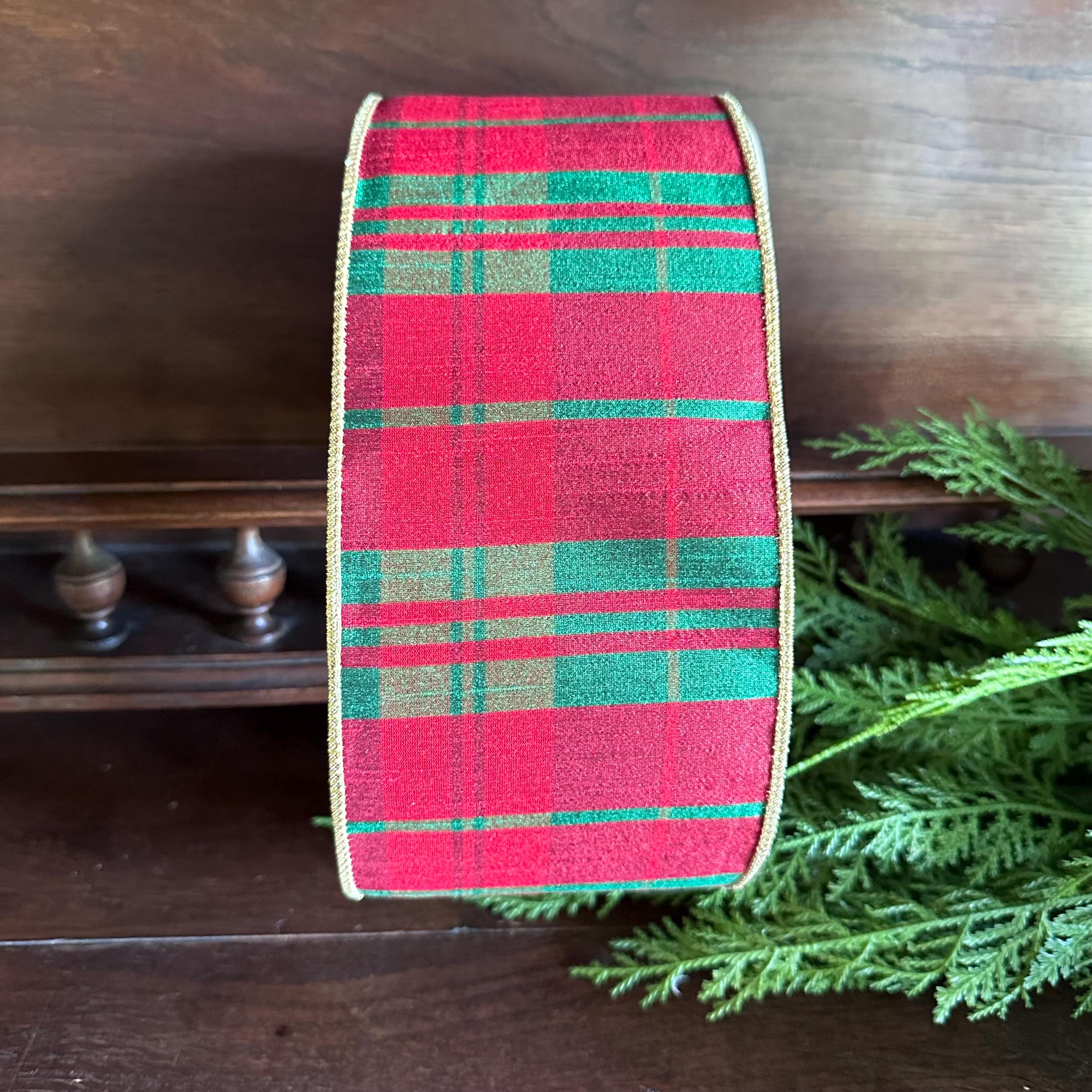 Red Green Plaid Christmas Ribbon | Luxury Wired Ribbon | Tartan Wreath Ribbon for Christmas Trees, Bows & Holiday Decor