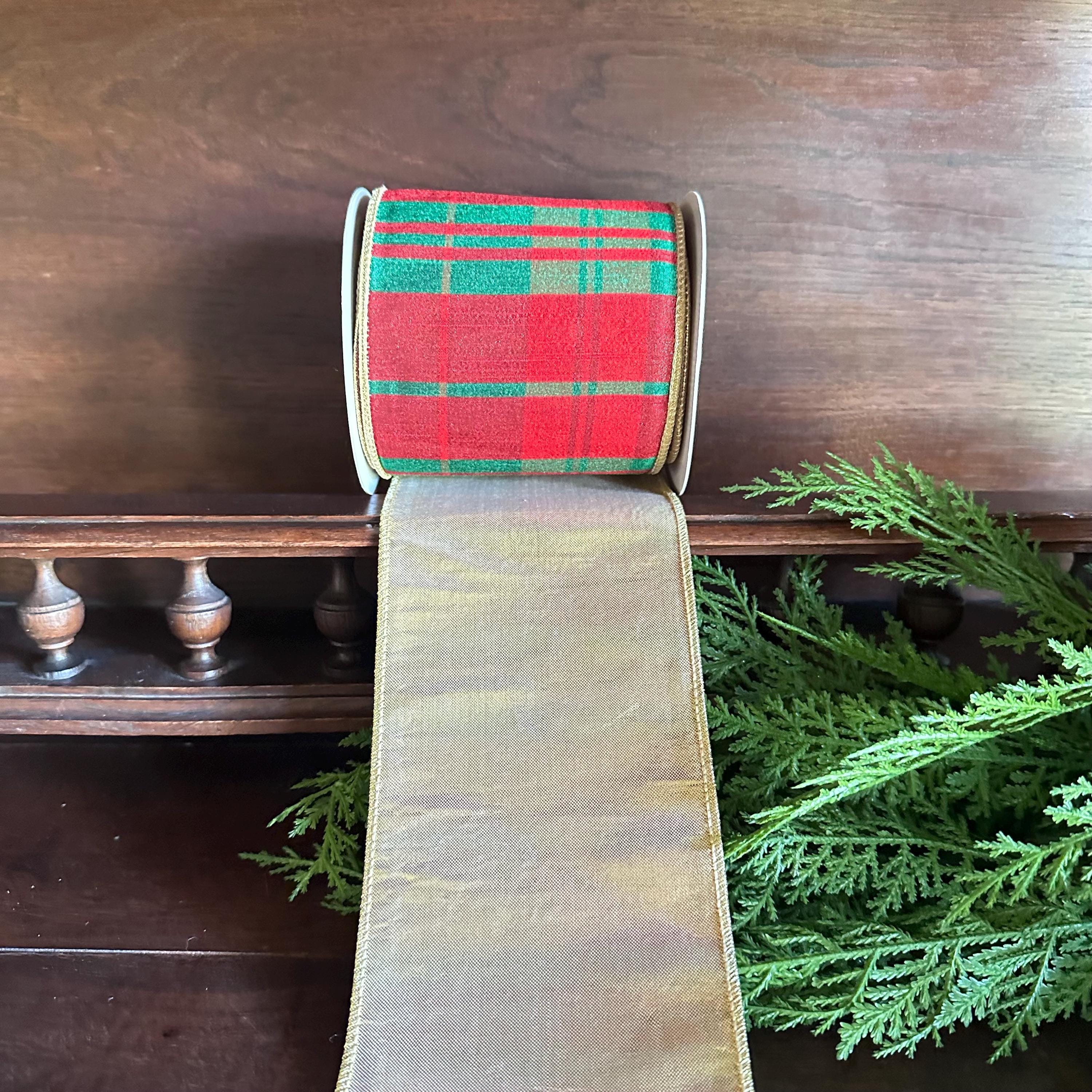 Red Green Plaid Christmas Ribbon | Luxury Wired Ribbon | Tartan Wreath Ribbon for Christmas Trees, Bows & Holiday Decor