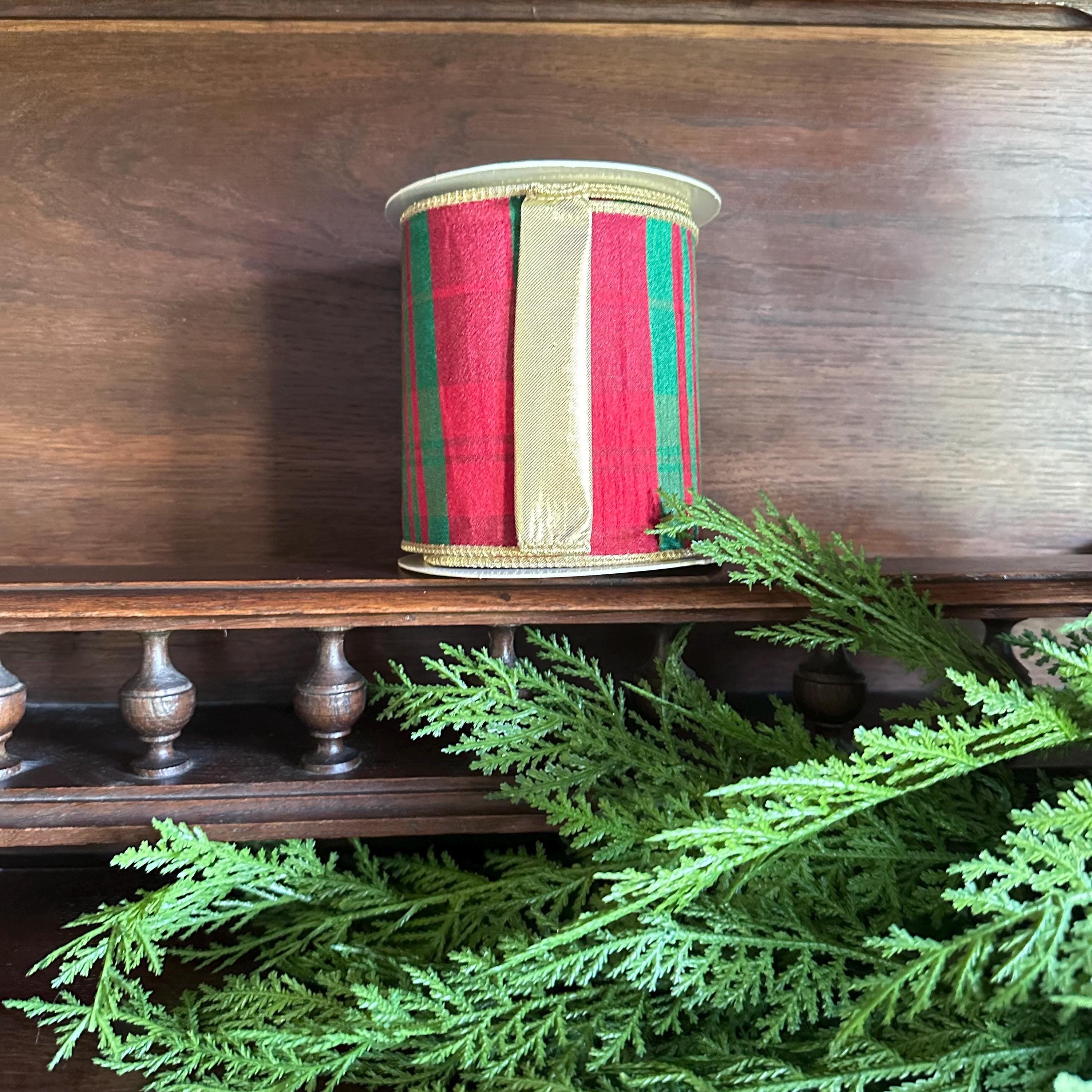 Red Green Plaid Christmas Ribbon | Luxury Wired Ribbon | Tartan Wreath Ribbon for Christmas Trees, Bows & Holiday Decor