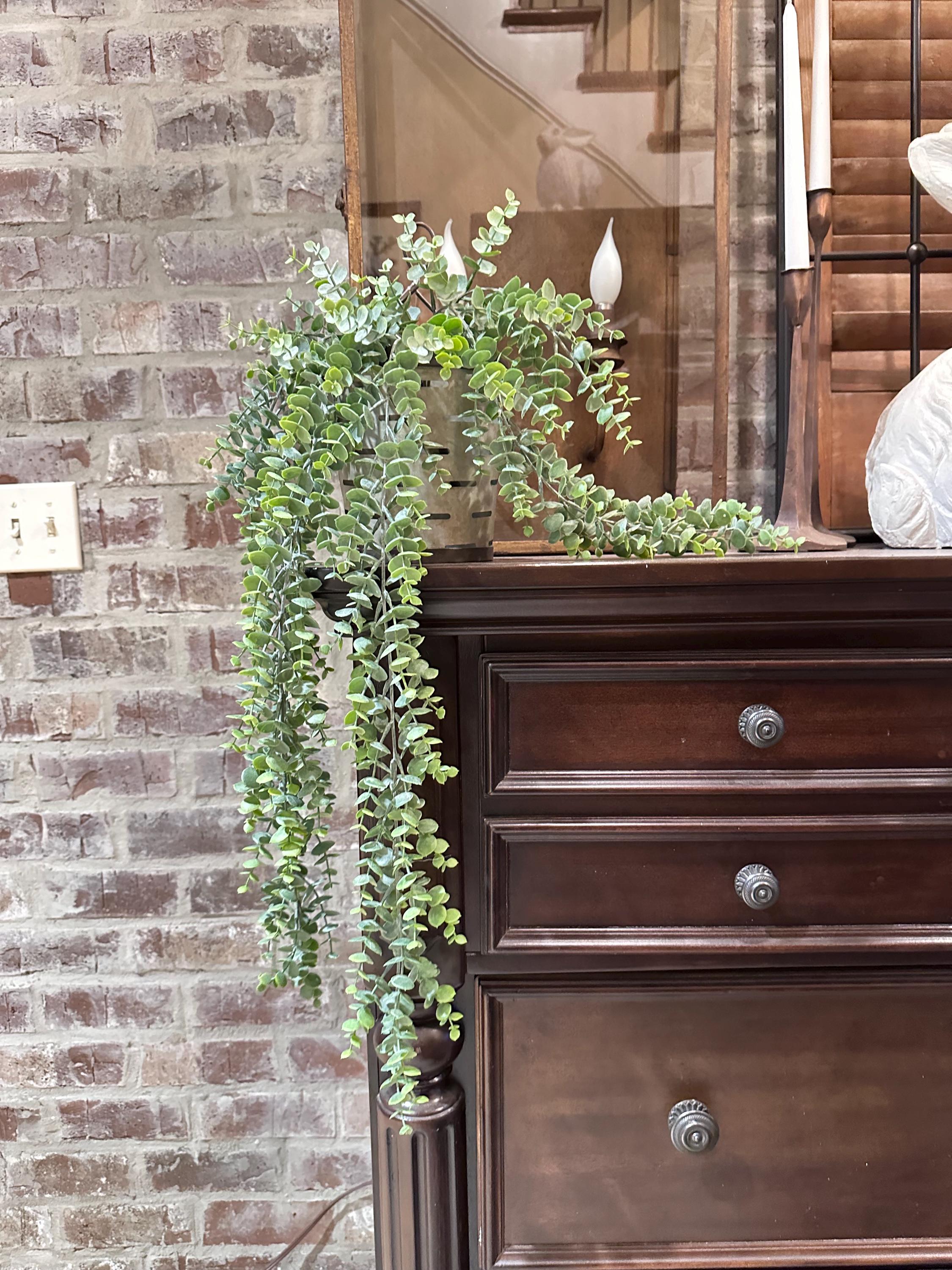 Hanging Eucalyptus Greenery Artificial Bush Fake Plant Shelf Decor Mantel Decor Trailing Faux Greenery for Bookcase Basket