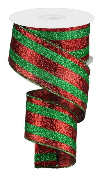 Red and Green Glitter Ribbon Christmas Ribbon Wired Edge Ribbon Wreath Supply Bow Making Ribbon Holiday Decor