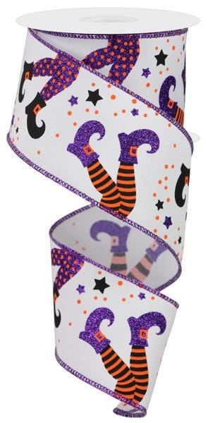 Witch Pattern Wired Ribbon Halloween Craft Essential Orange Black Design Quality Material Glitter Accent Details Stars White Background Professional Wreath Supply Bow Making Material Holiday Decoration Supply Creative Project