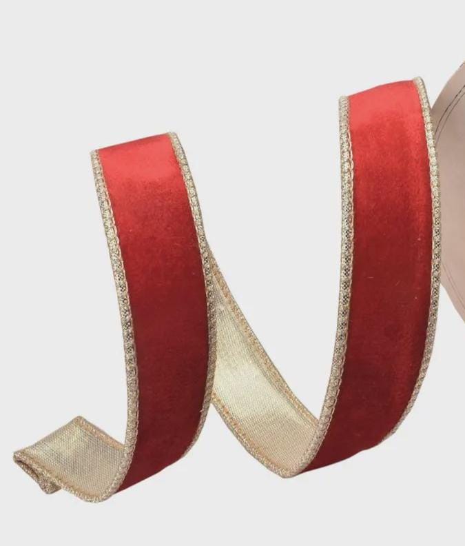 1 inch velvet ribbon with gold wire edge 10 yards of elegant trim for holiday decorating wreath making and gift wrapping available in green and champagne colors perfect for bows and crafts