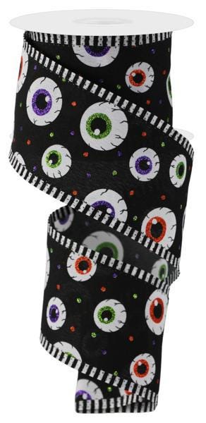 Halloween Eyeball Wired Ribbon – Spooky Black Ribbon