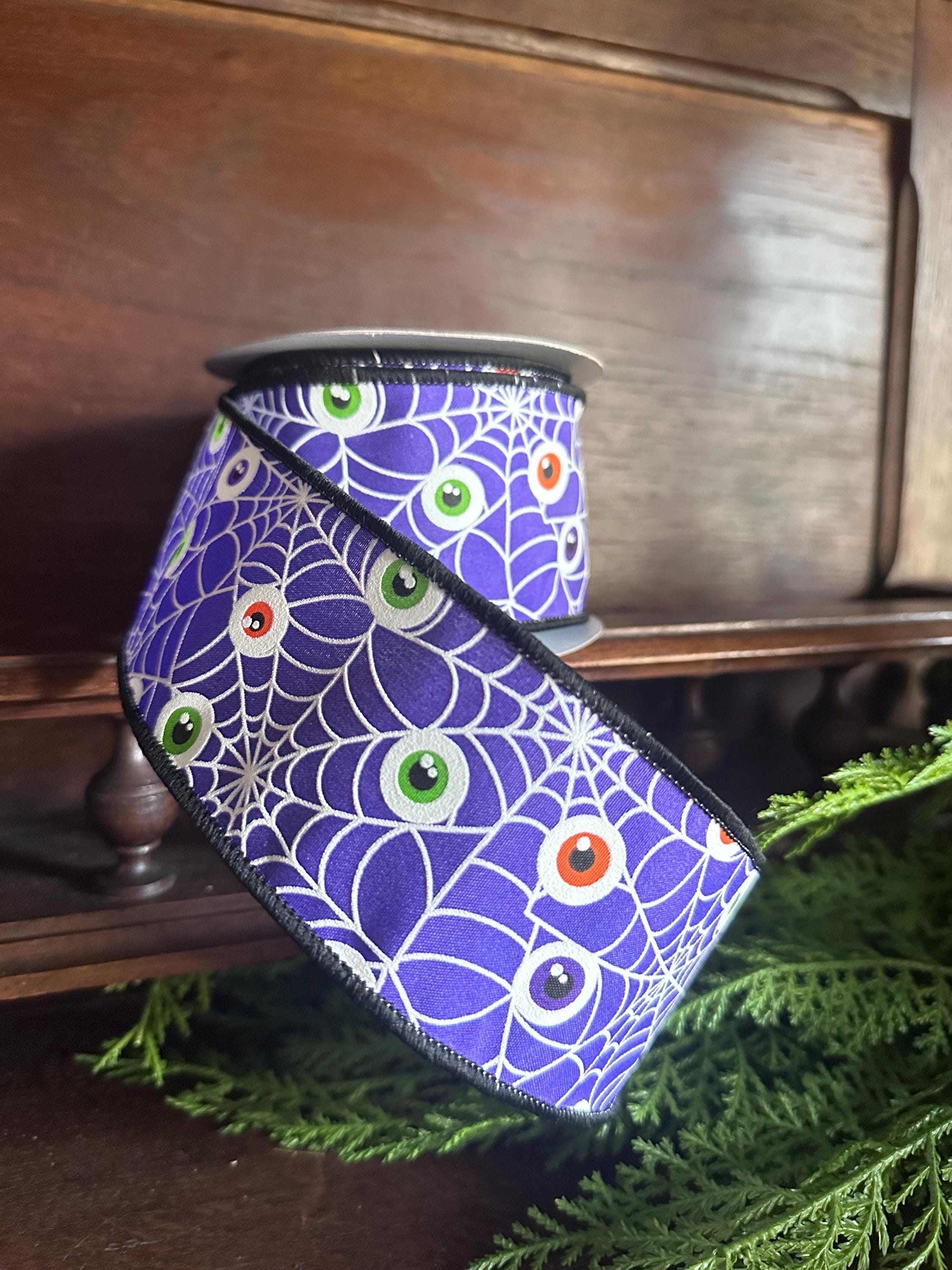 Halloween Eyeball Spider Web Ribbon Wired Edge Ribbon Halloween Wreath Ribbon Bow Making Ribbon Craft Supply DIY Halloween Decor