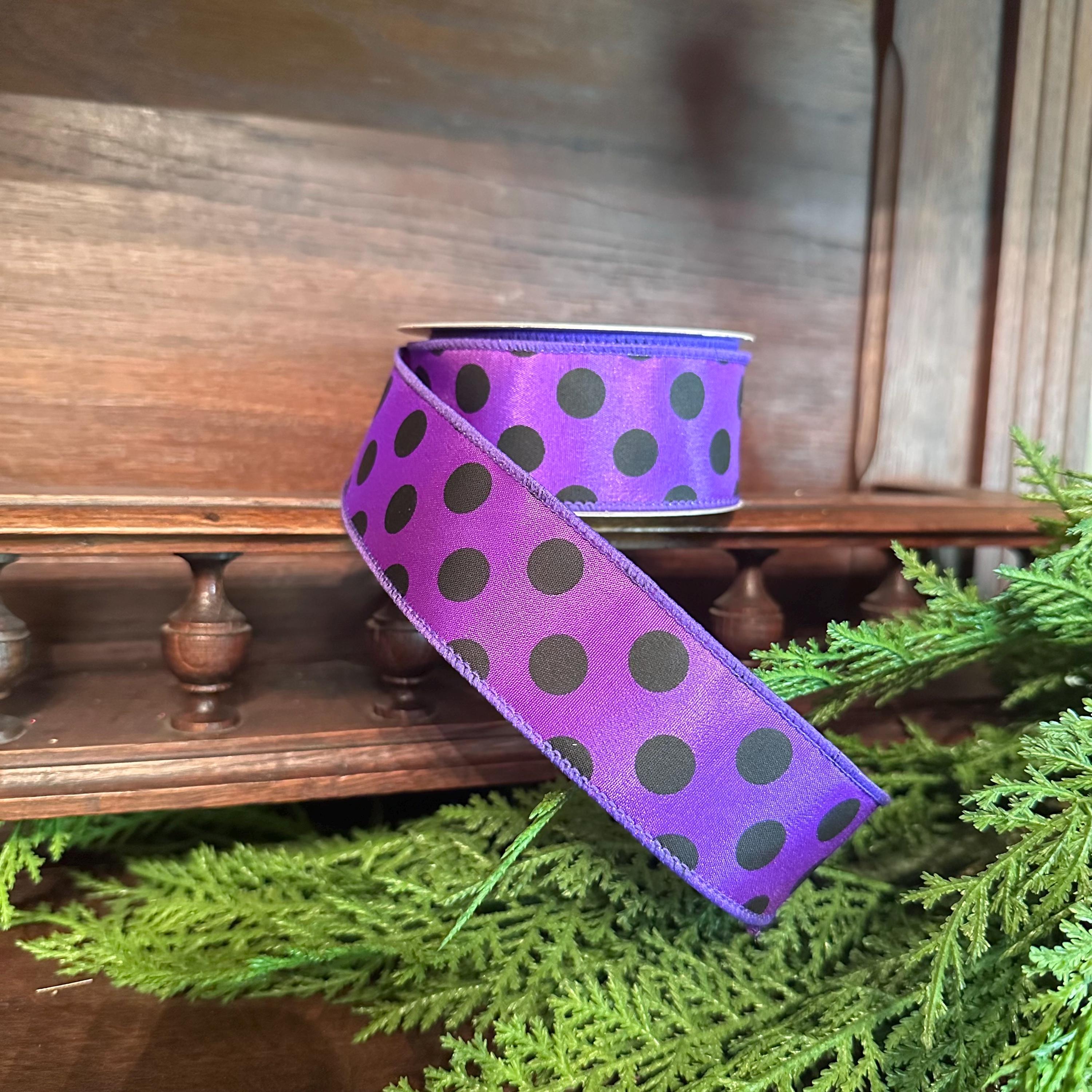 Wired Polka Ribbon Craft Supply for Wreath Making Material for Halloween Door Decor Craft Accent Bow Making Floral Arrangement Craft Supply