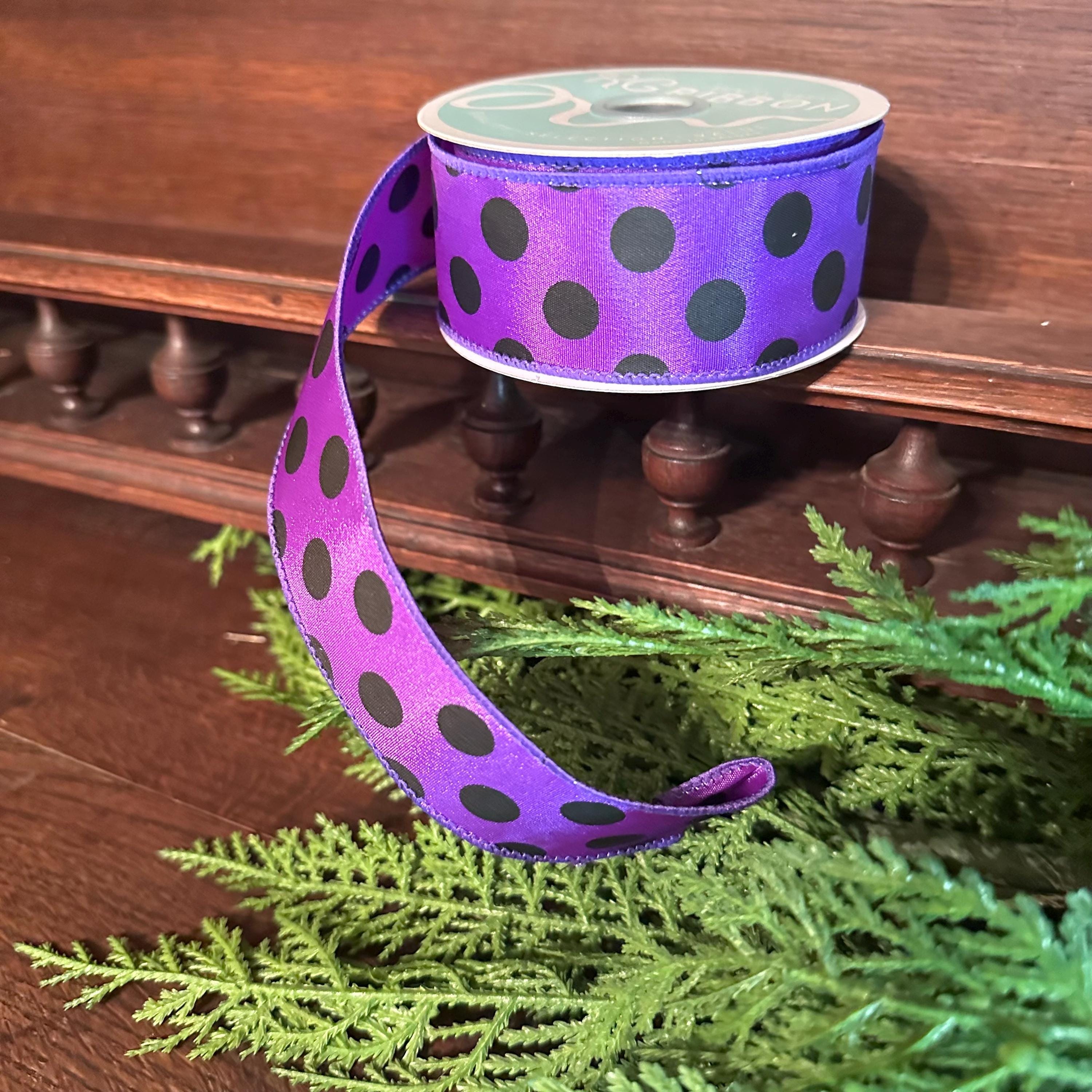 Wired Polka Ribbon Craft Supply for Wreath Making Material for Halloween Door Decor Craft Accent Bow Making Floral Arrangement Craft Supply