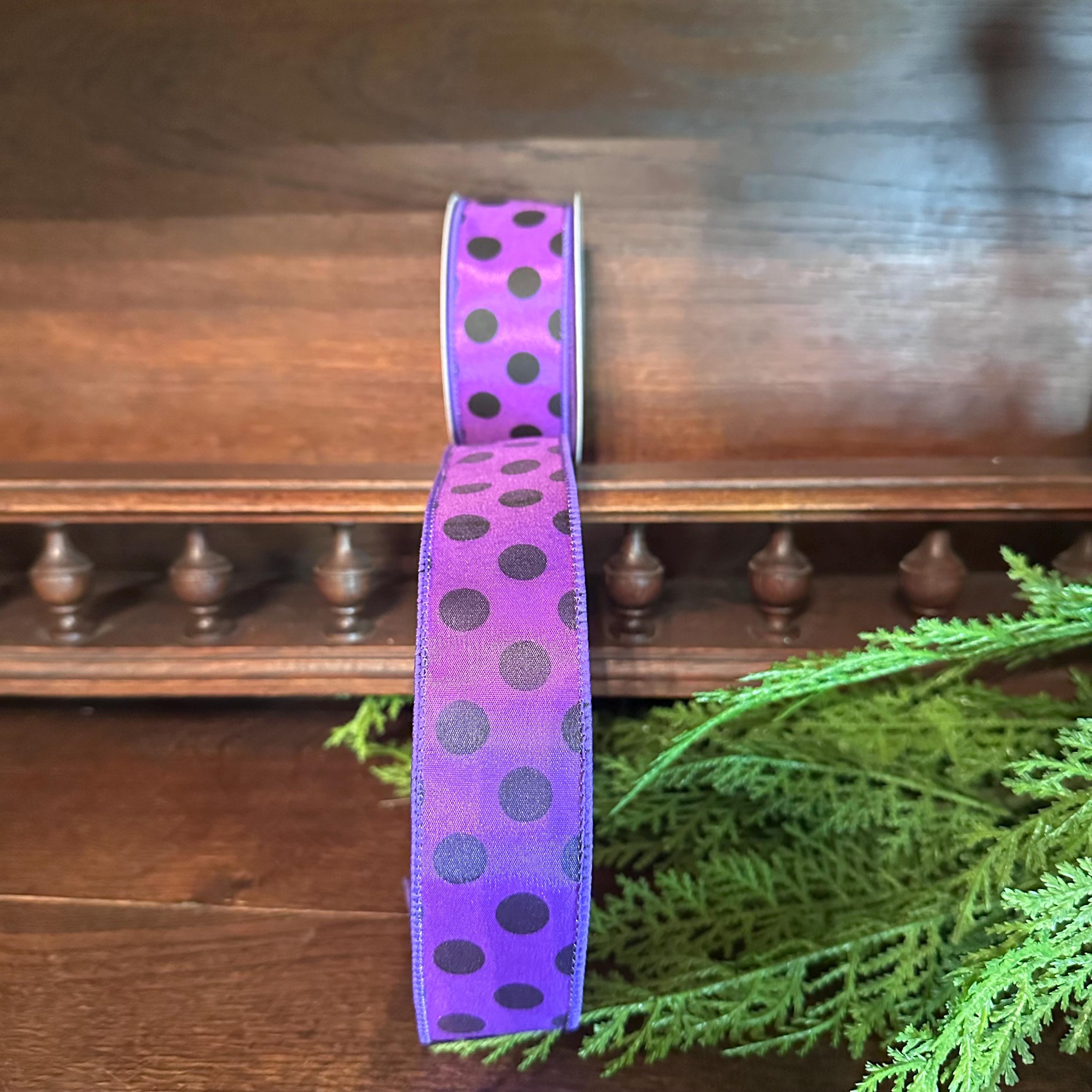 Wired Polka Ribbon Craft Supply for Wreath Making Material for Halloween Door Decor Craft Accent Bow Making Floral Arrangement Craft Supply