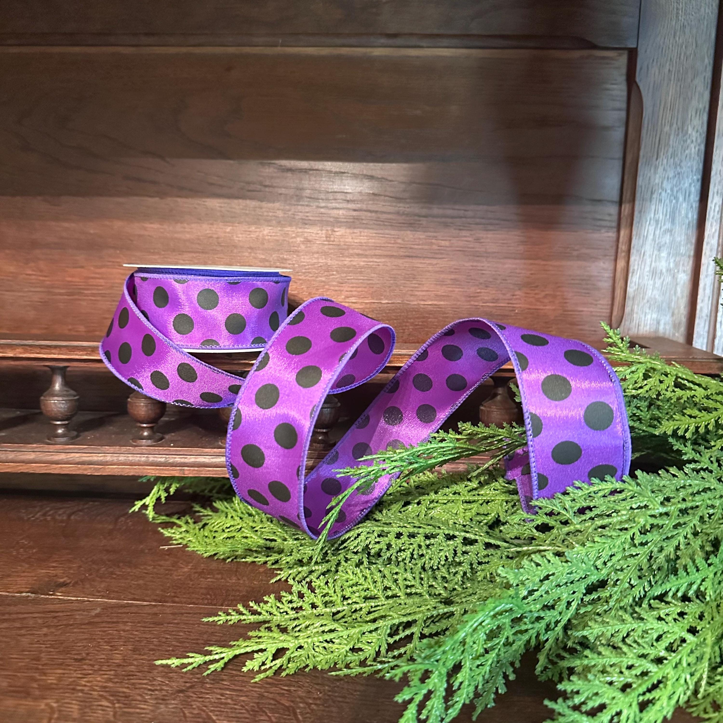 Wired Polka Ribbon Craft Supply for Wreath Making Material for Halloween Door Decor Craft Accent Bow Making Floral Arrangement Craft Supply