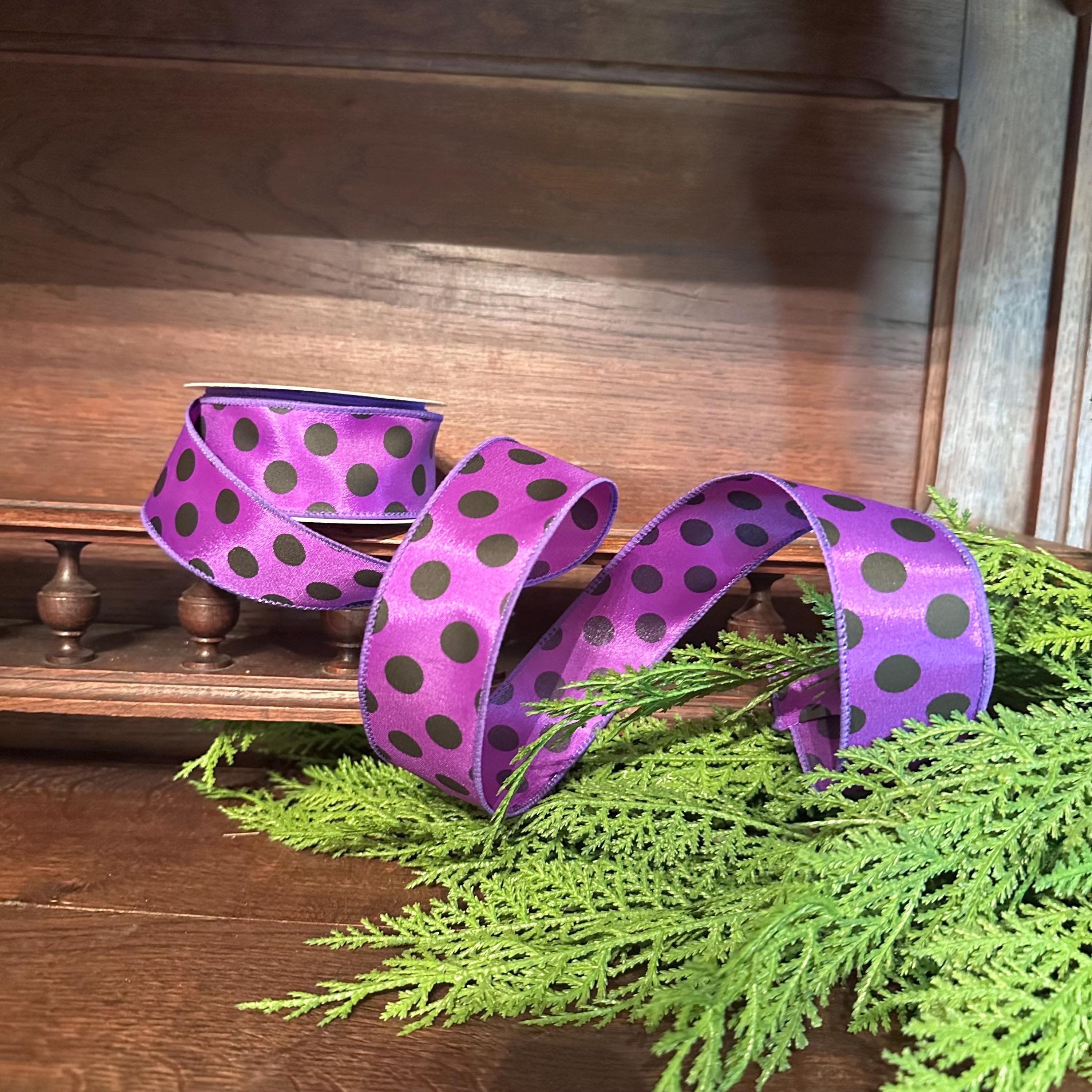 Wired Polka Ribbon Craft Supply for Wreath Making Material for Halloween Door Decor Craft Accent Bow Making Floral Arrangement Craft Supply