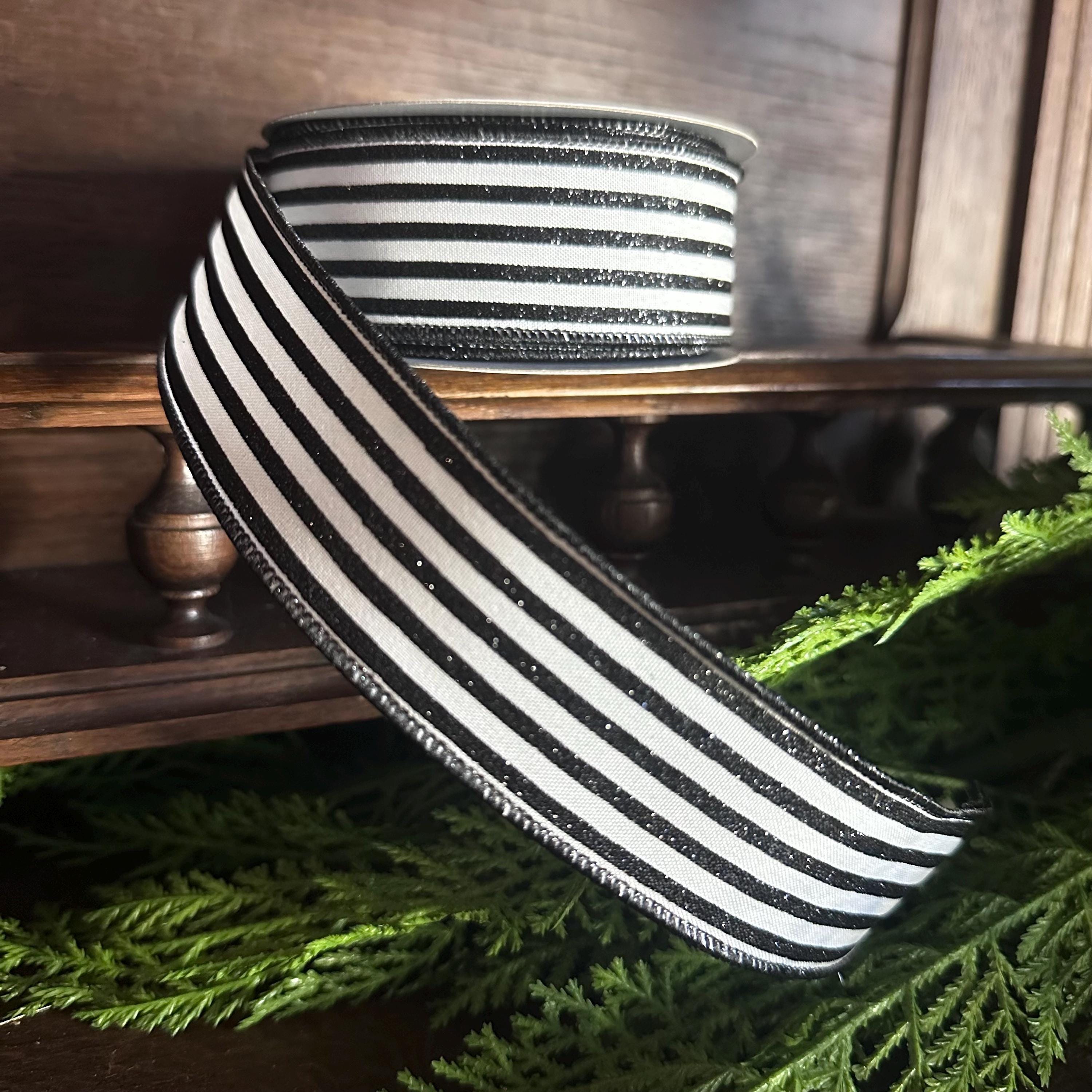 Black and White Striped Ribbon Farmhouse Wired Ribbon Wreath Ribbon Bow Making Gift Wrap Ribbon Wreath Supplies