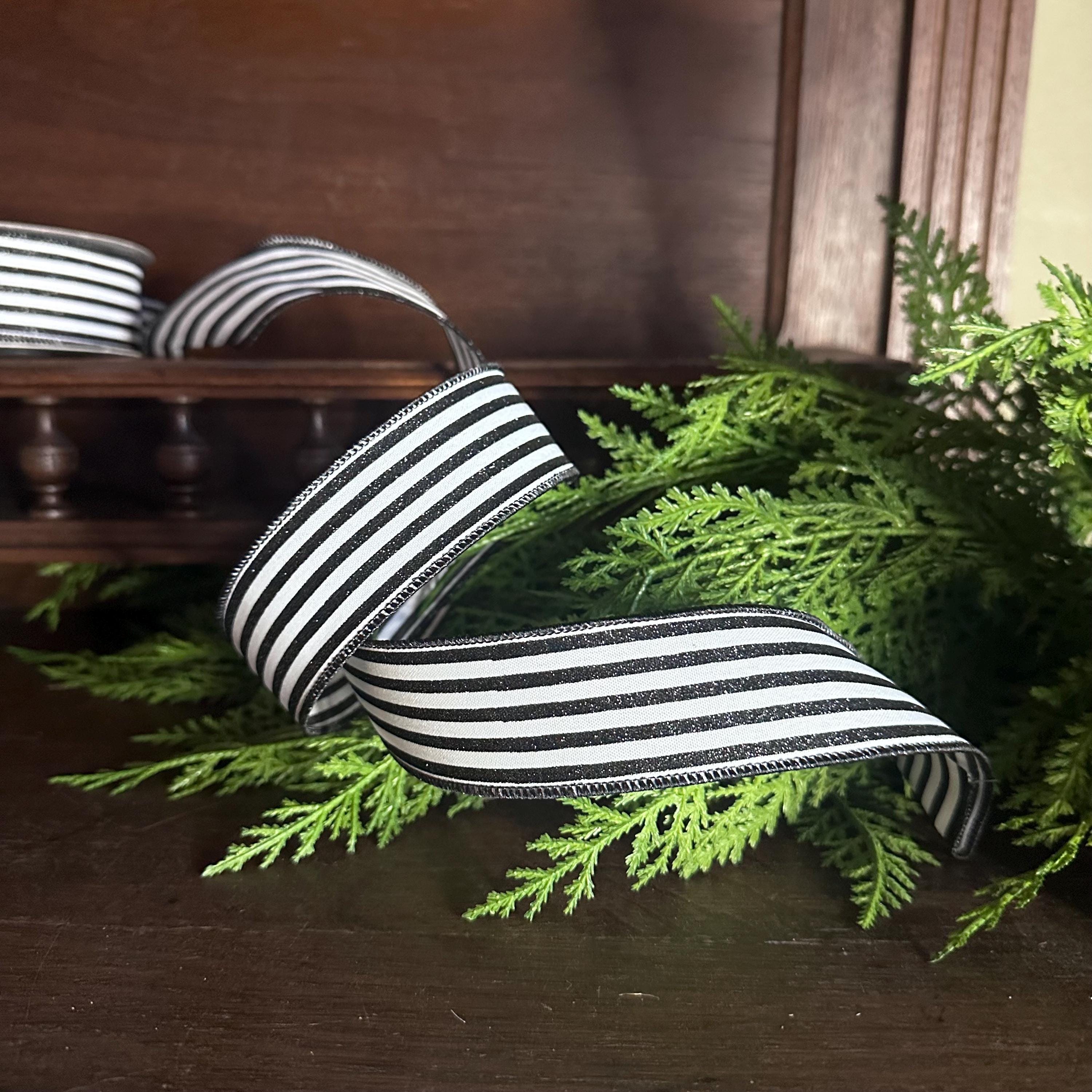 Black and White Striped Ribbon Farmhouse Wired Ribbon Wreath Ribbon Bow Making Gift Wrap Ribbon Wreath Supplies