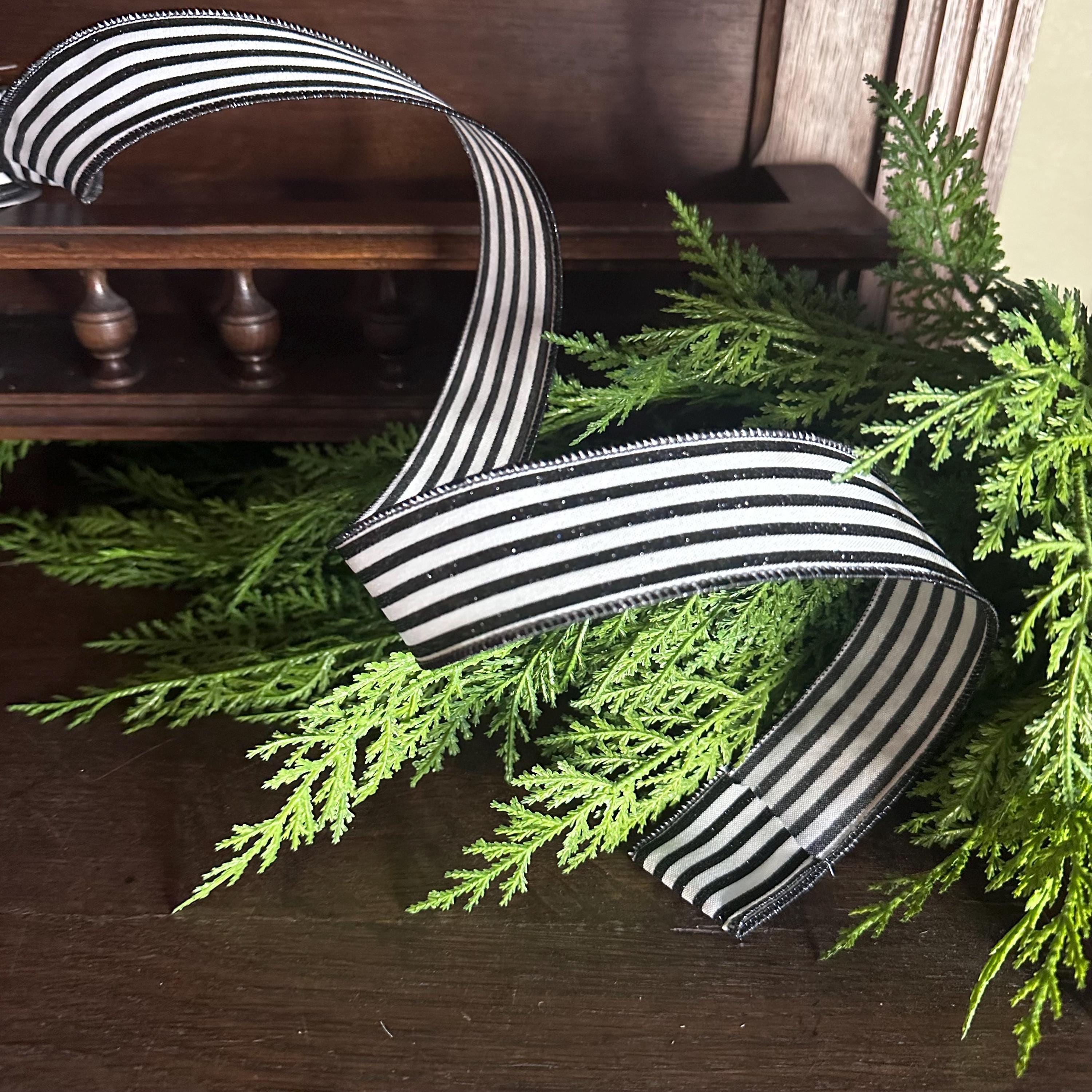Black and White Striped Ribbon Farmhouse Wired Ribbon Wreath Ribbon Bow Making Gift Wrap Ribbon Wreath Supplies
