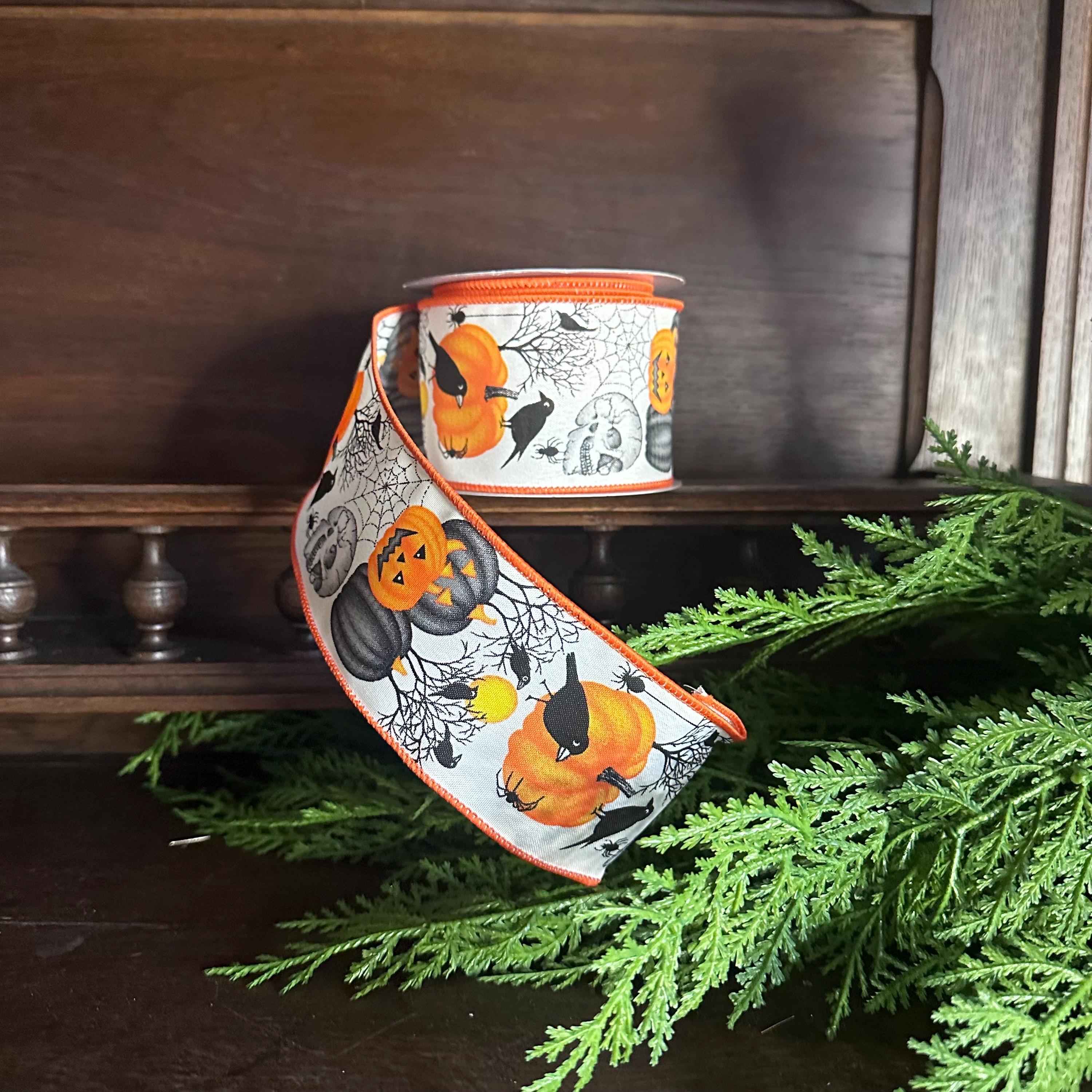 Halloween Wired Ribbon Crow Craft Supply Halloween Pumpkin Ribbon Skull Spider Ribbon Halloween Bow Orange Ribbon Jack O Lantern