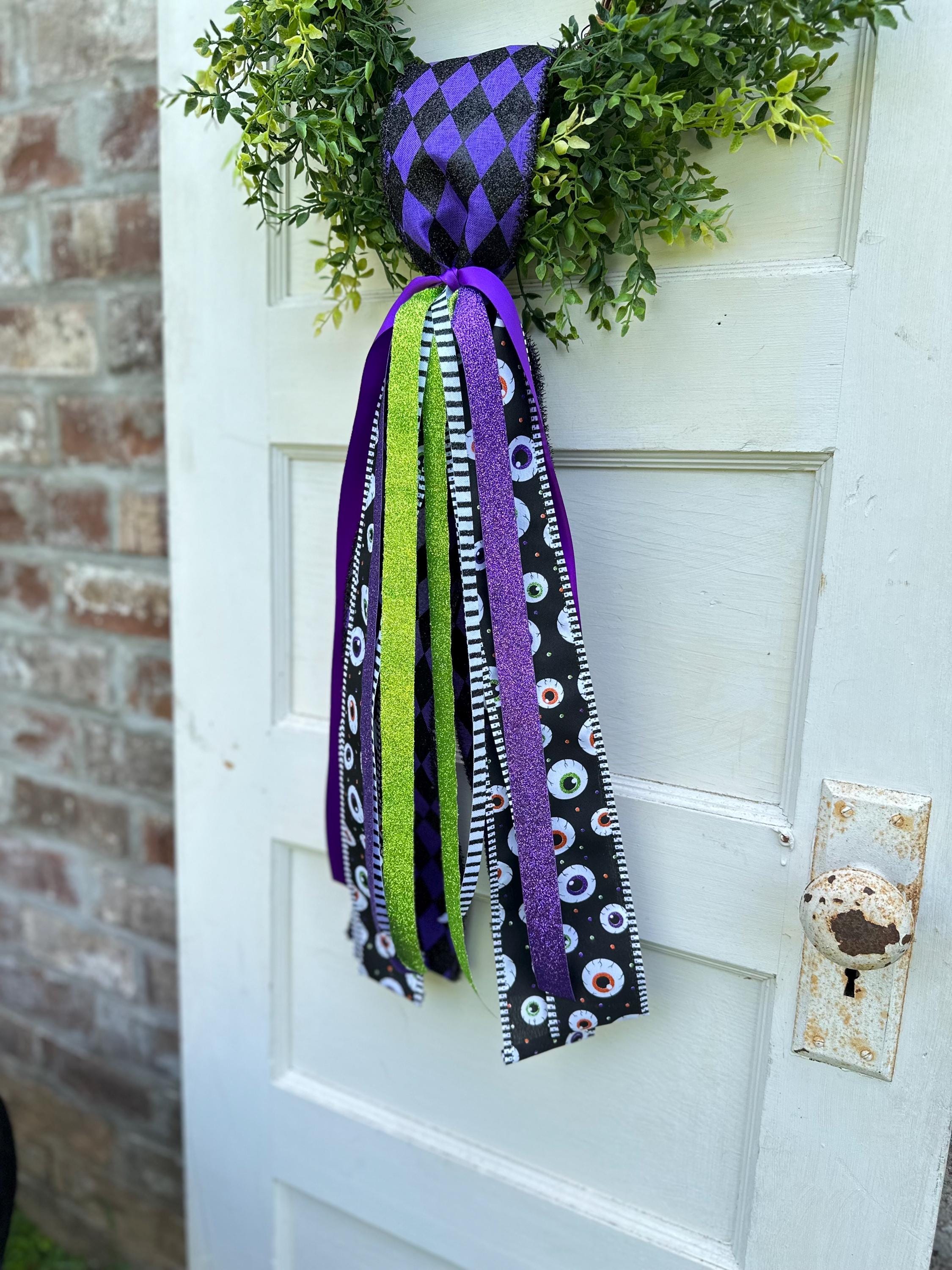 Halloween Wreath Sash Decoration Bow Accent Door Hanging Halloween Decor Gothic Style Ribbon Design Eyeball Pattern Halloween Theme Fall