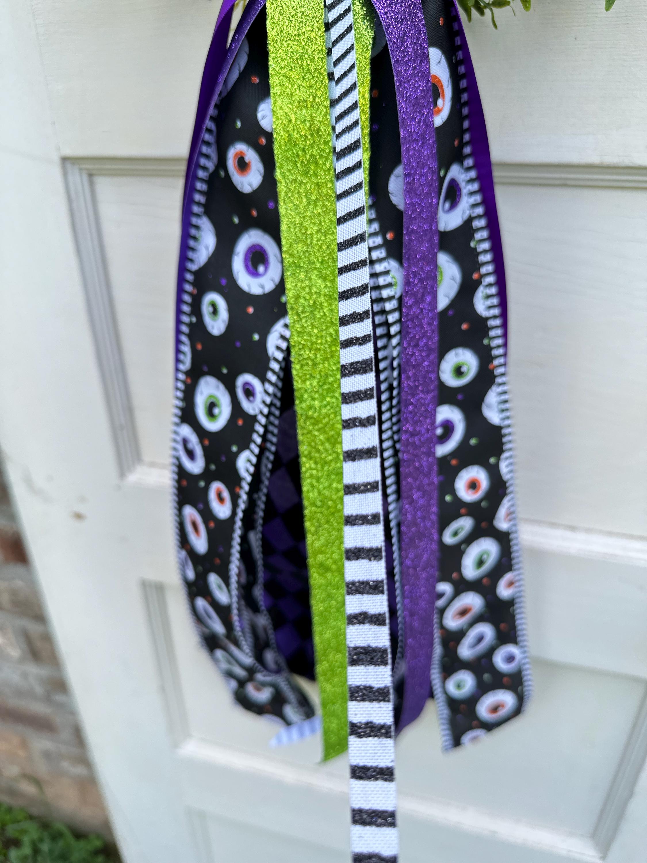 Halloween Wreath Sash Decoration Bow Accent Door Hanging Halloween Decor Gothic Style Ribbon Design Eyeball Pattern Halloween Theme Fall