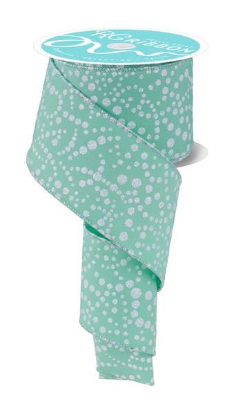 Mint Green Glitter Dot Ribbon White Sparkle Ribbon for Wreaths Bows Baby Shower Candy Theme Crafts