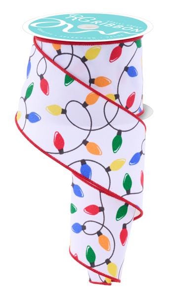Christmas Light Pattern Ribbon Holiday Craft Supply Premium Wreath Making Material Tree Decorating Essential Multicolored Bulb Design Red Wired Edge Polyester Quality Construction Gift Wrapping Supply Festive Home Accent Beautiful Holiday