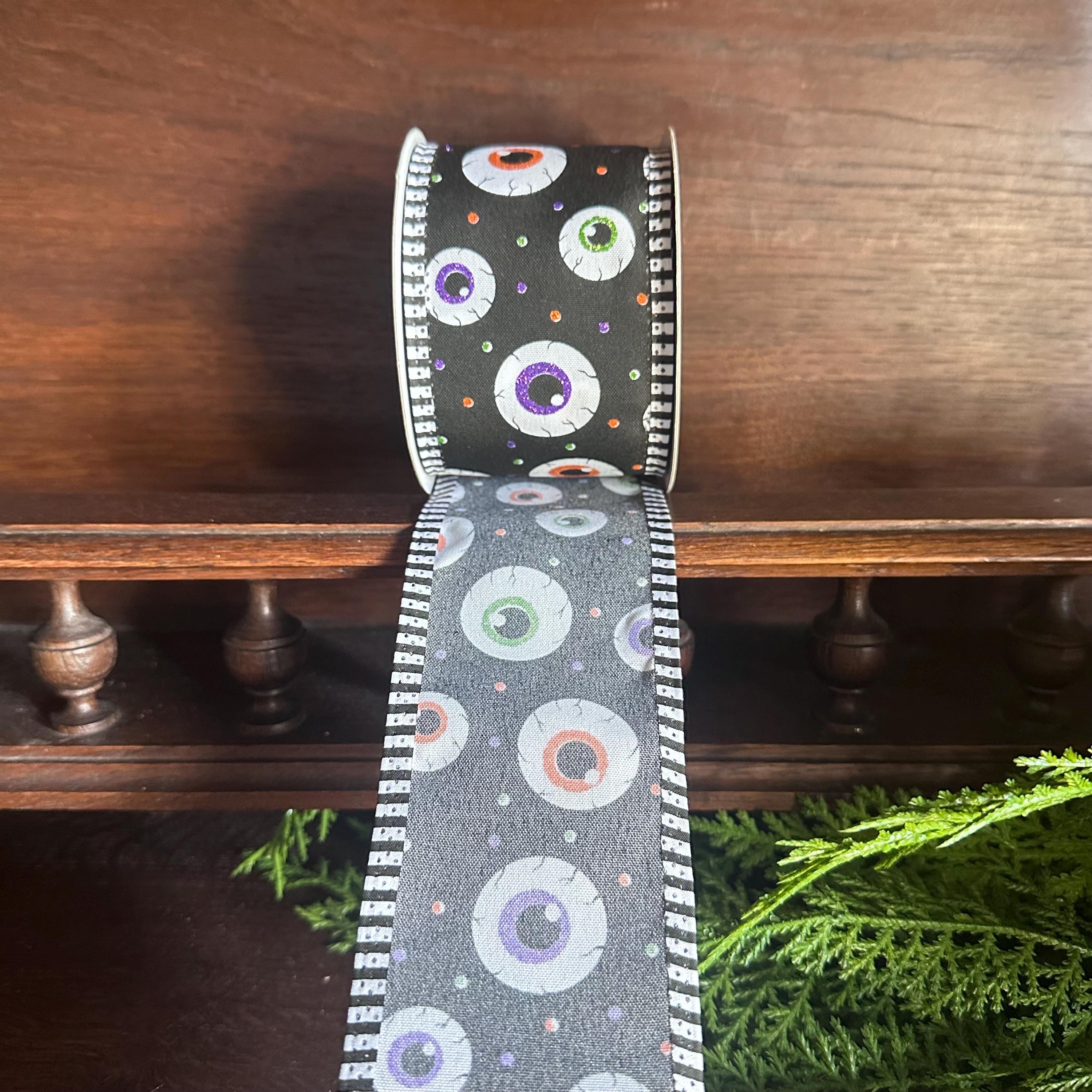 Halloween Eyeball Wired Ribbon – Spooky Black Ribbon