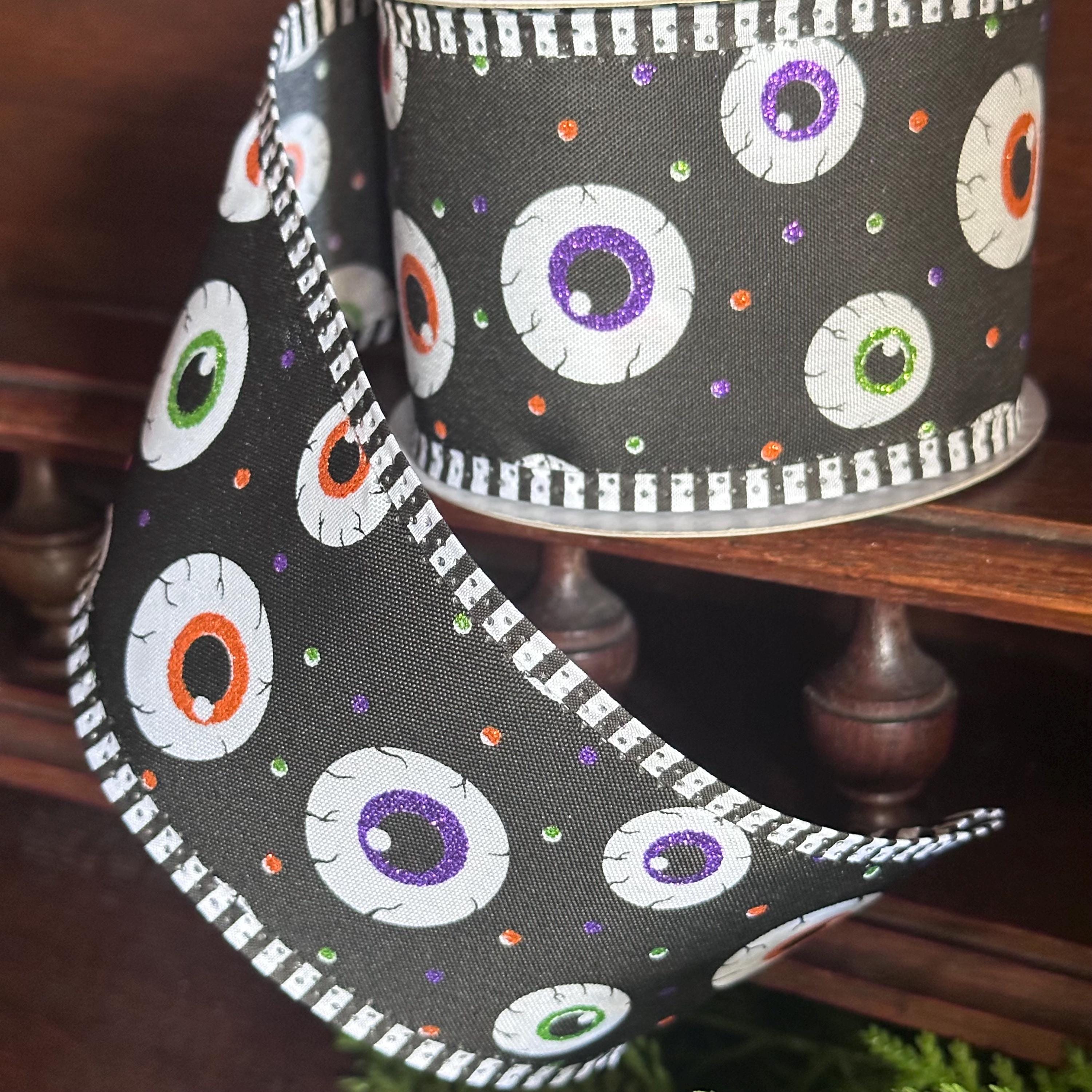 Halloween Eyeball Wired Ribbon – Spooky Black Ribbon