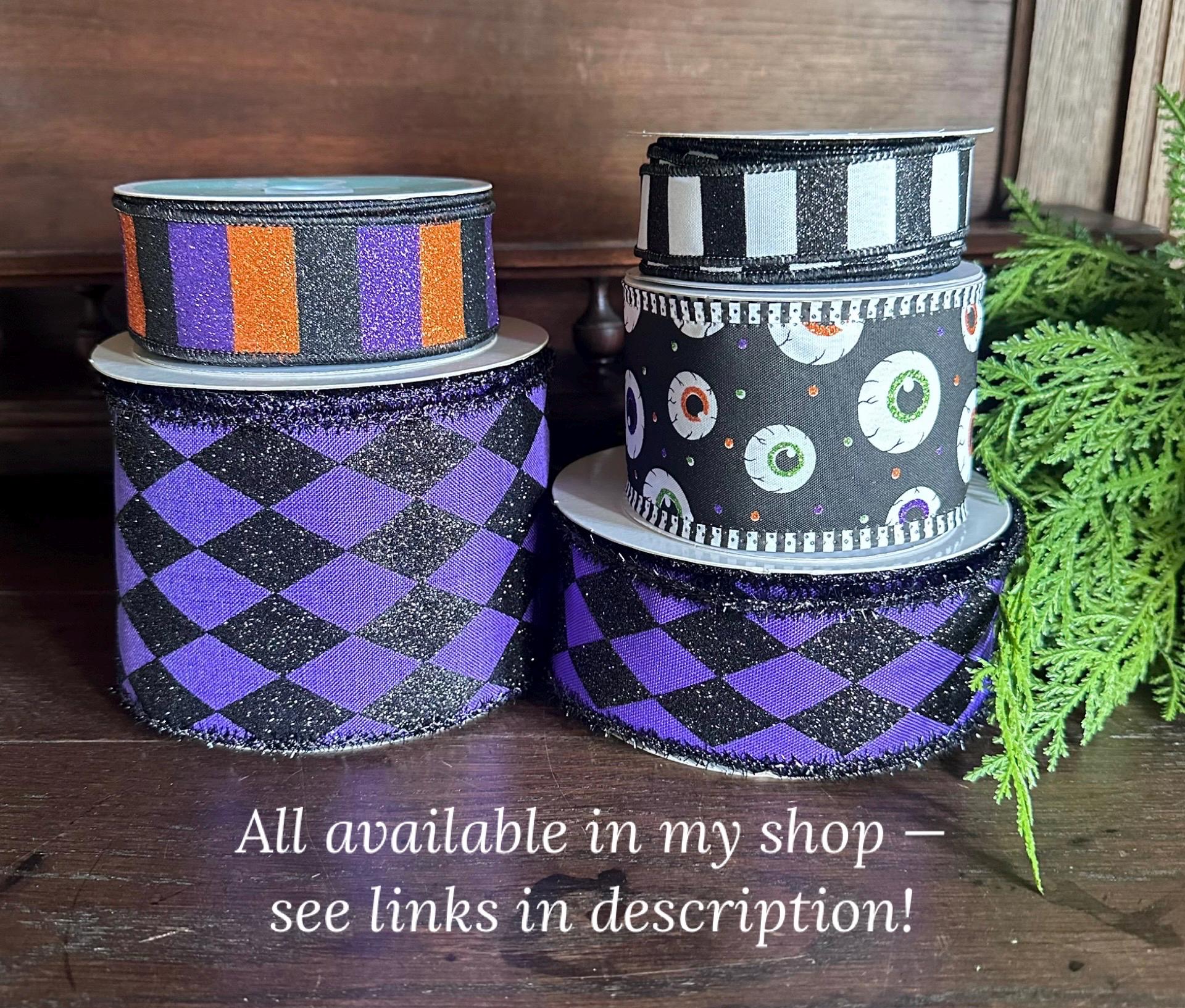 Halloween Eyeball Wired Ribbon – Spooky Black Ribbon