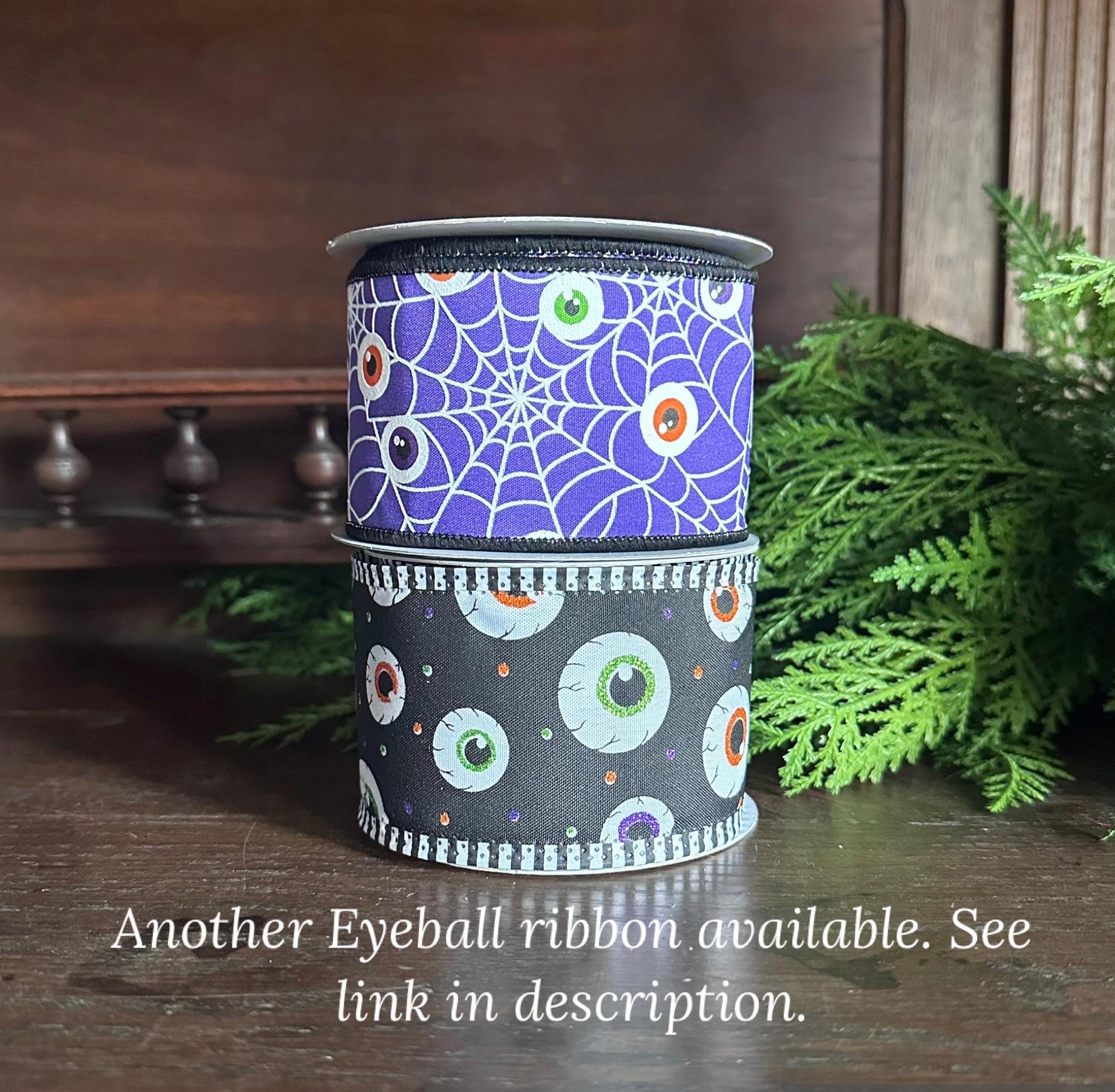 Halloween Eyeball Wired Ribbon – Spooky Black Ribbon