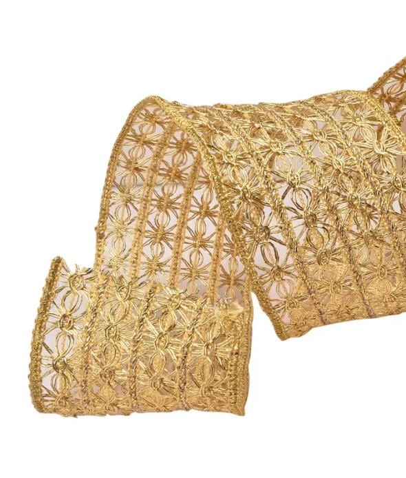 Gold Ribbon Christmas Ribbon for Wreaths Crochet Designer Ribbon Tree Ribbon Holiday Decor, Fall Ribbon, Craft Supply