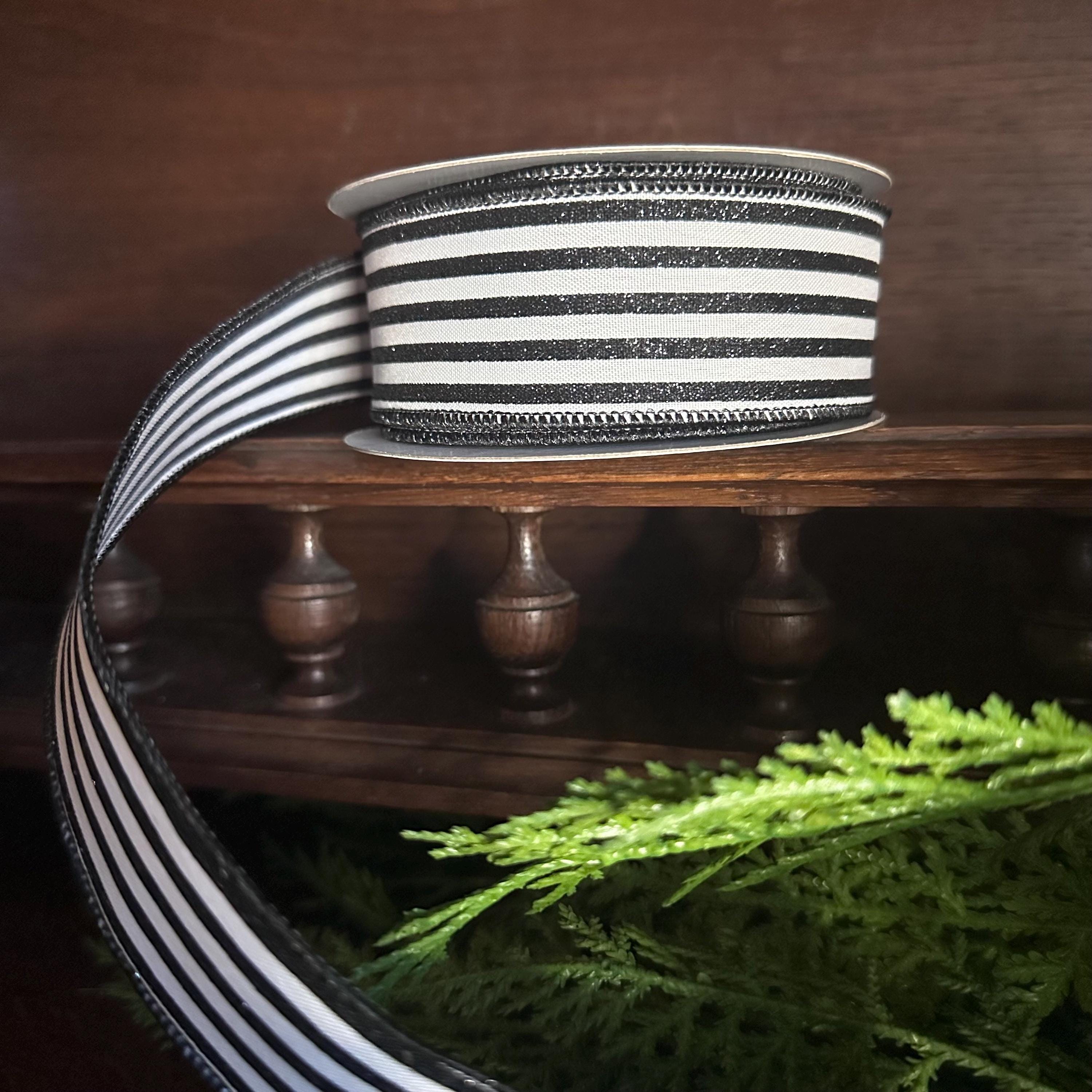 Black and White Striped Ribbon Farmhouse Wired Ribbon Wreath Ribbon Bow Making Gift Wrap Ribbon Wreath Supplies