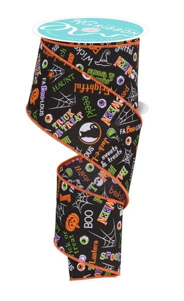 Halloween Ribbon Trick or Treat Ribbon Wired Edge Ribbon Pumpkin Ghost Black Cat Witch Ribbon Wreath Ribbon 2.5 Inch 10 Yard Roll