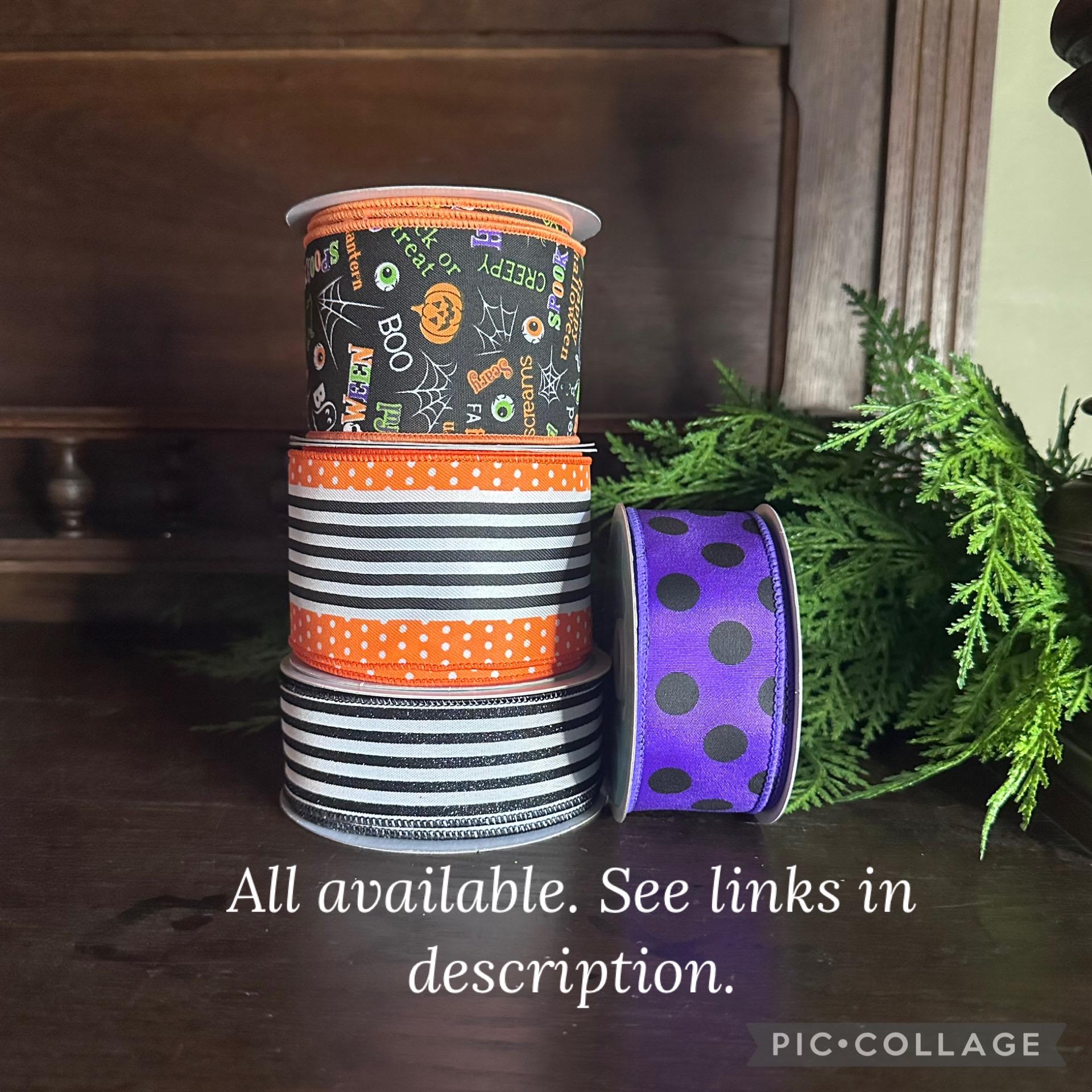Halloween Ribbon Trick or Treat Ribbon Wired Edge Ribbon Pumpkin Ghost Black Cat Witch Ribbon Wreath Ribbon 2.5 Inch 10 Yard Roll