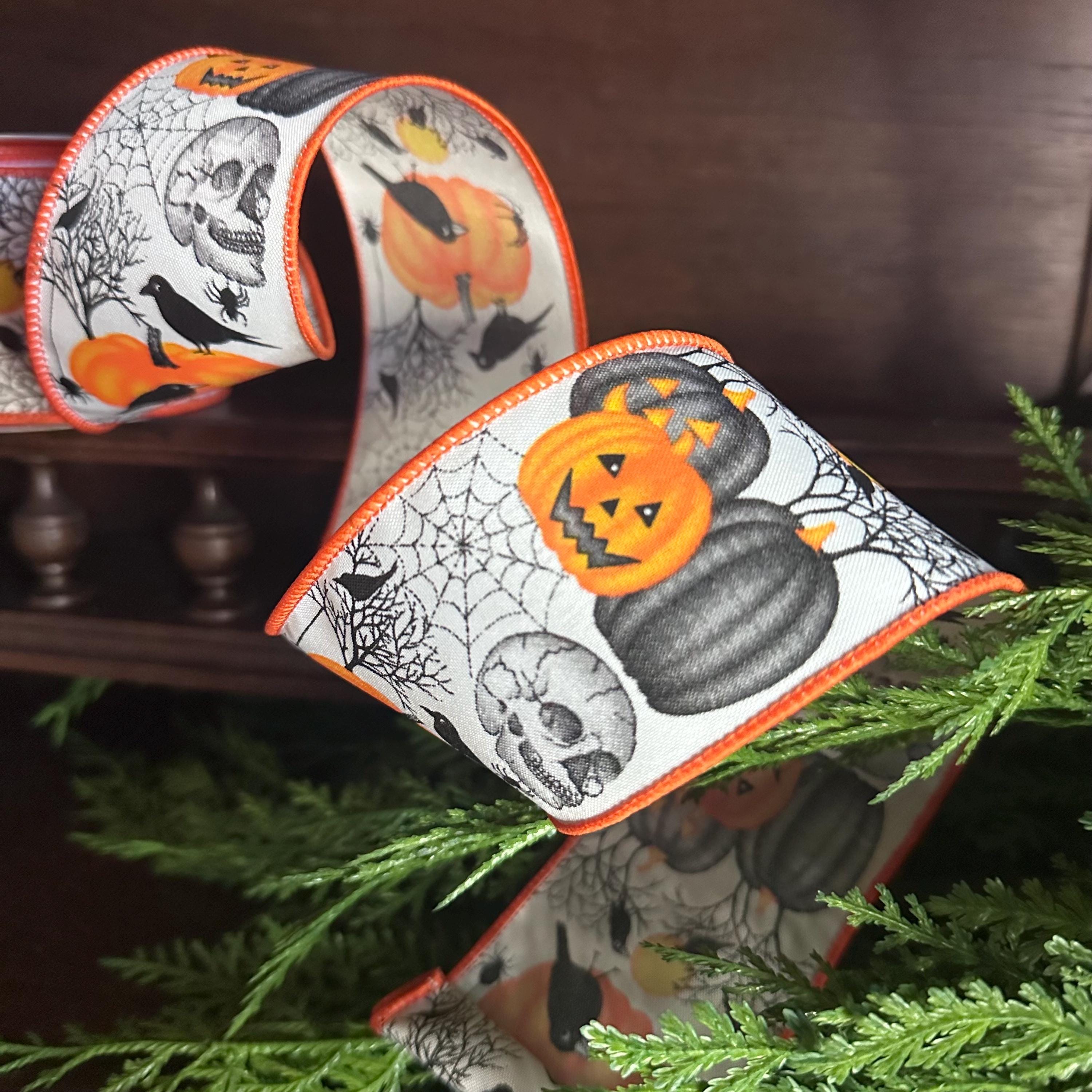 Halloween Wired Ribbon Crow Craft Supply Halloween Pumpkin Ribbon Skull Spider Ribbon Halloween Bow Orange Ribbon Jack O Lantern