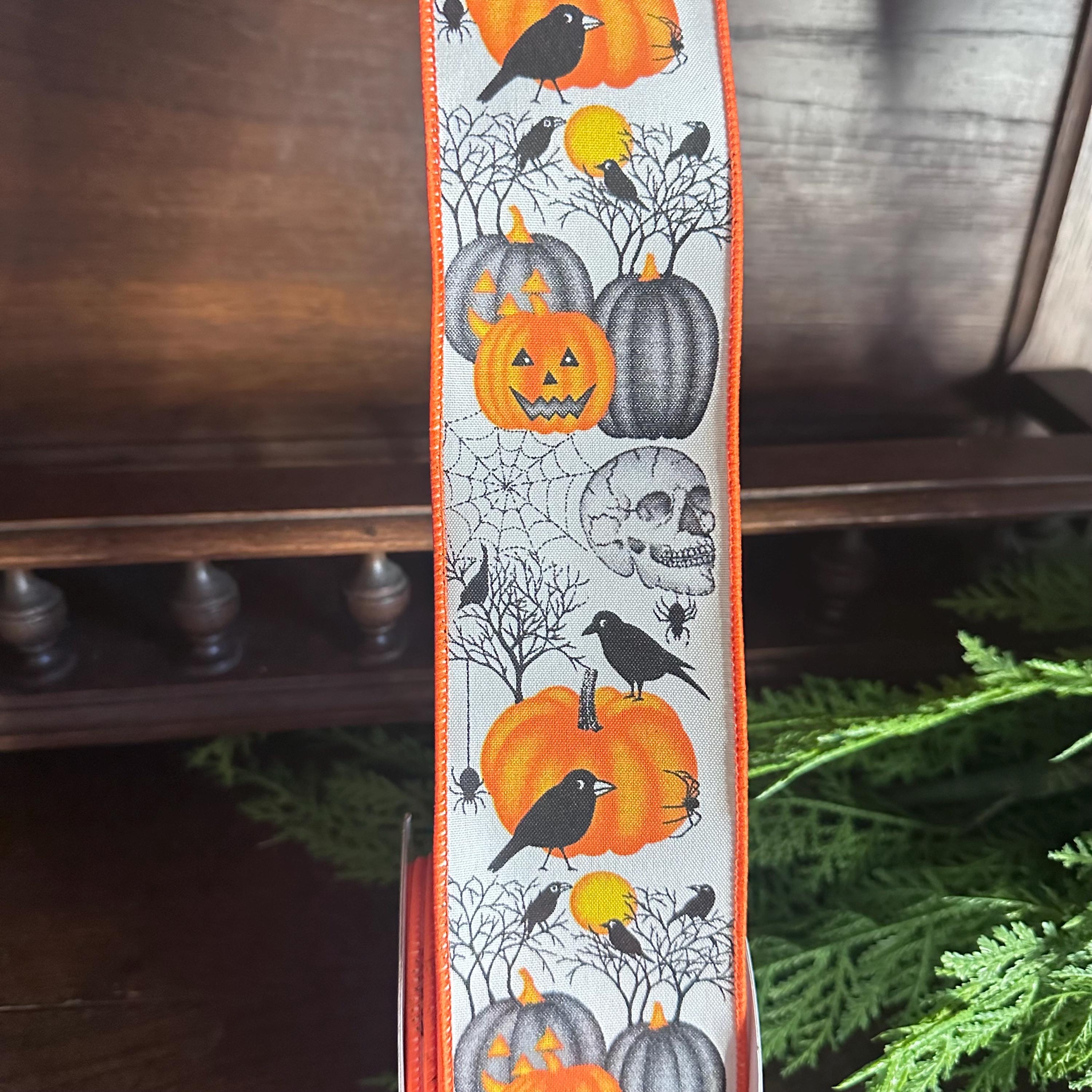 Halloween Wired Ribbon Crow Craft Supply Halloween Pumpkin Ribbon Skull Spider Ribbon Halloween Bow Orange Ribbon Jack O Lantern