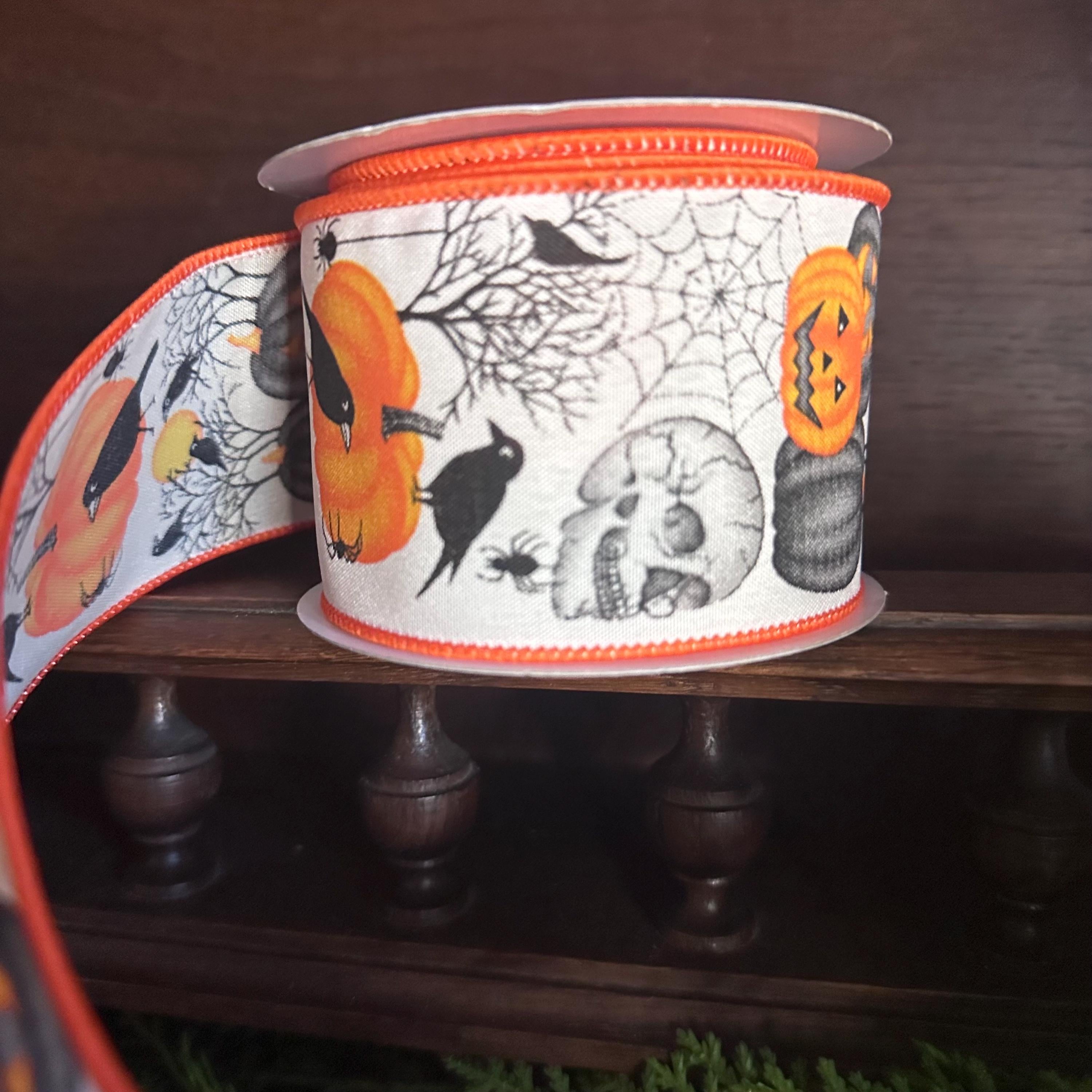 Halloween Wired Ribbon Crow Craft Supply Halloween Pumpkin Ribbon Skull Spider Ribbon Halloween Bow Orange Ribbon Jack O Lantern